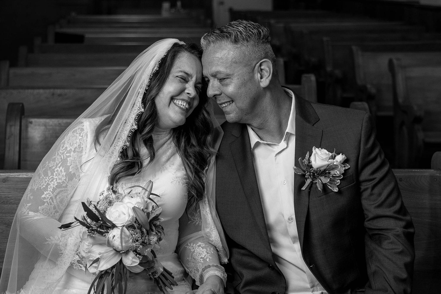 Catholic bride and groom after Mass
