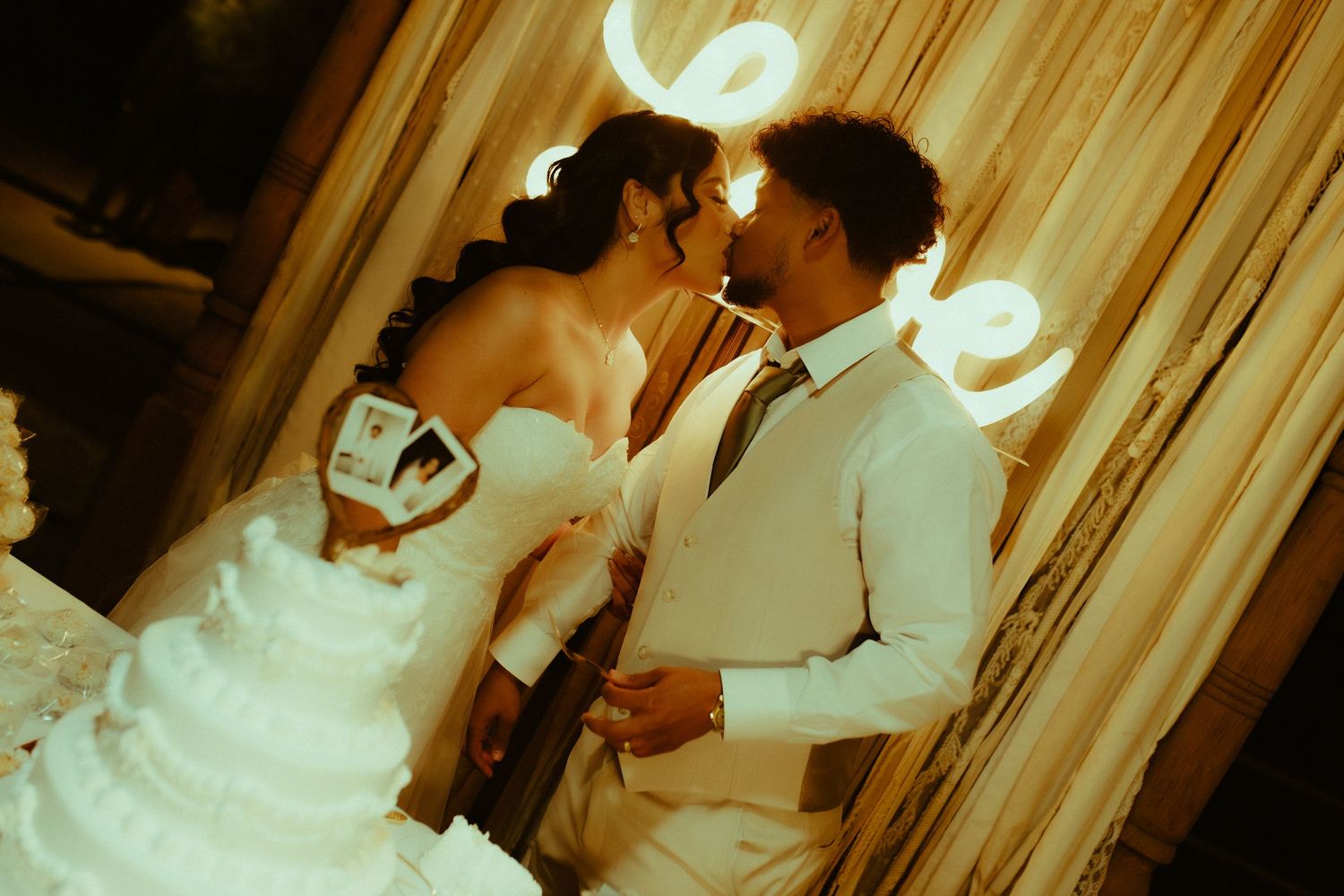 Arizona Creative Moody Poetic Colorful wedding day cake cutting portraits