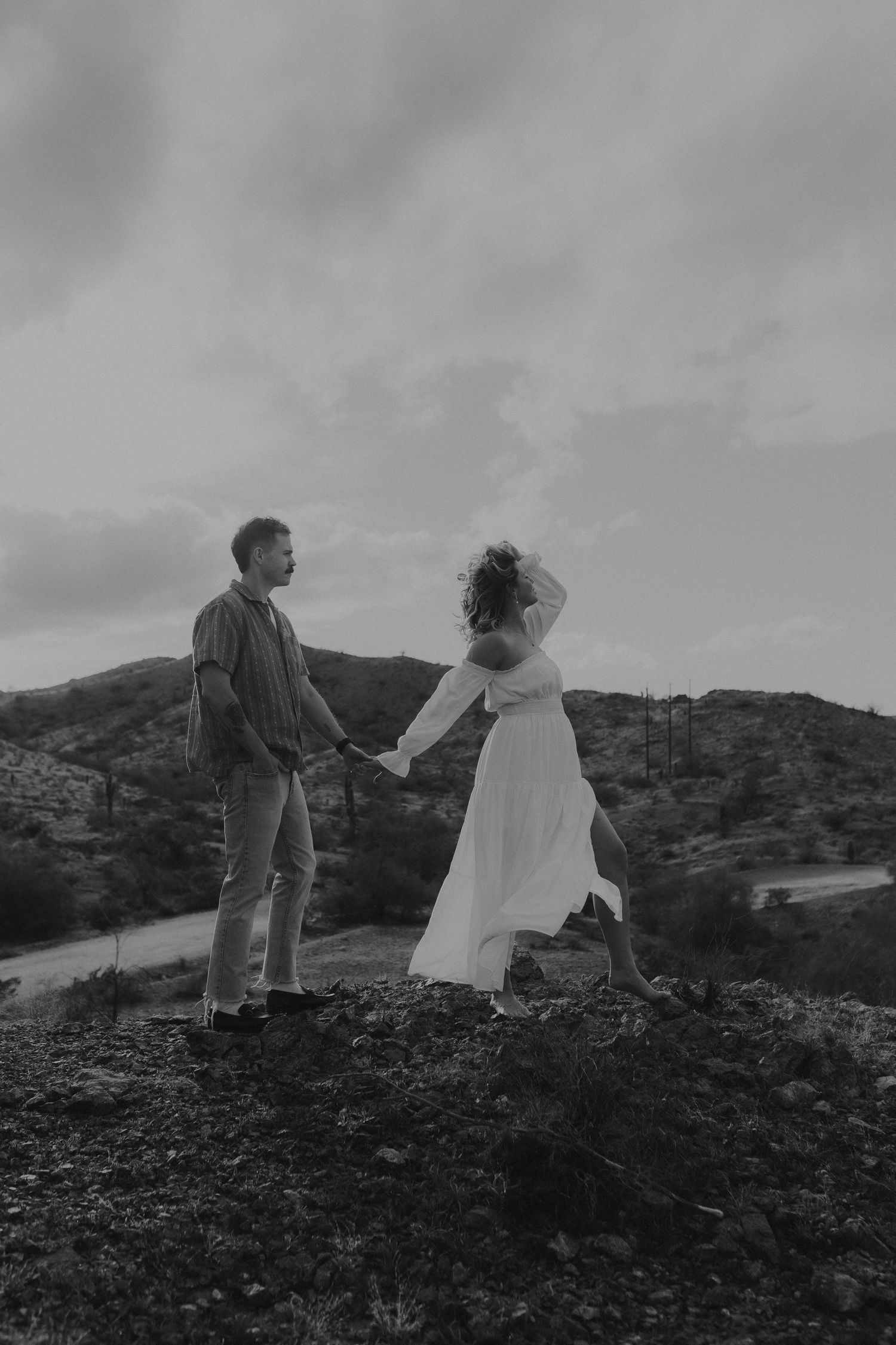Arizona Creative Moody Poetic Black and white wedding invite portrait photos