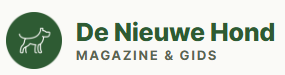 Logo van De Nieuwe Hond, magazine en gids, met een witte hondensilhouet in een groene cirkel naast de donkergroene tekst.