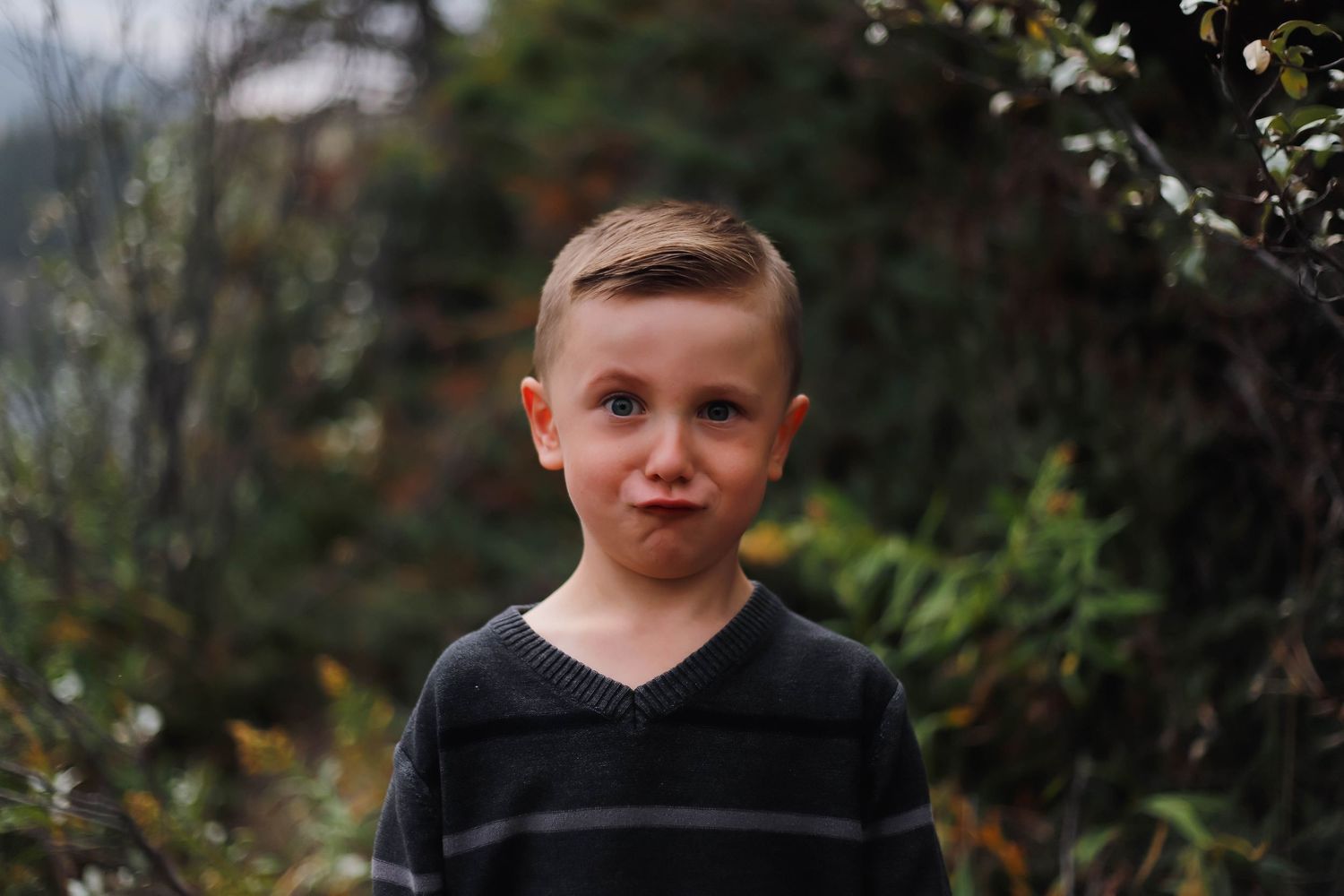 Outdoor portrait series in natural setting with autumn foliage.