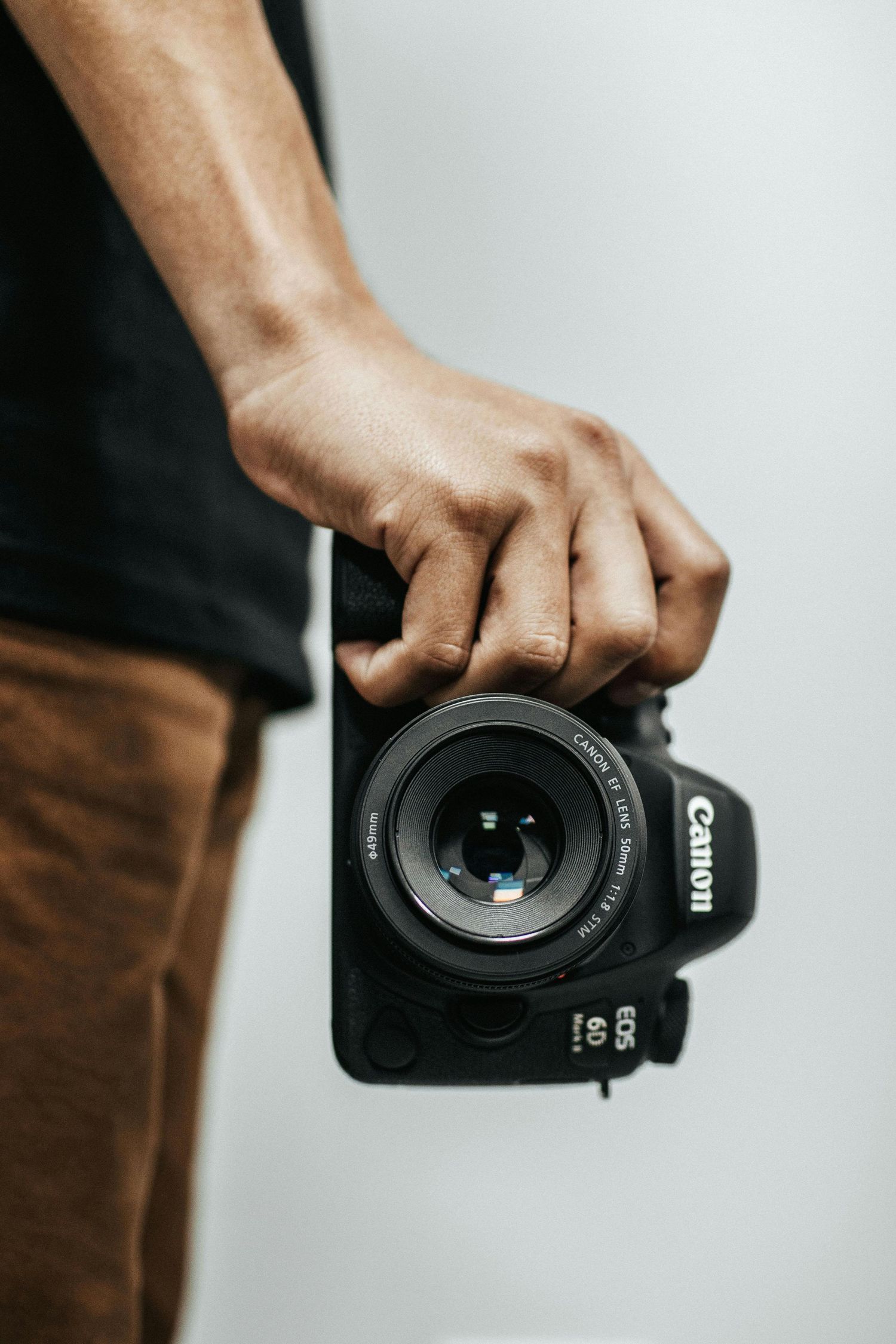 Photographer holding his camera for detail shots for his photography website