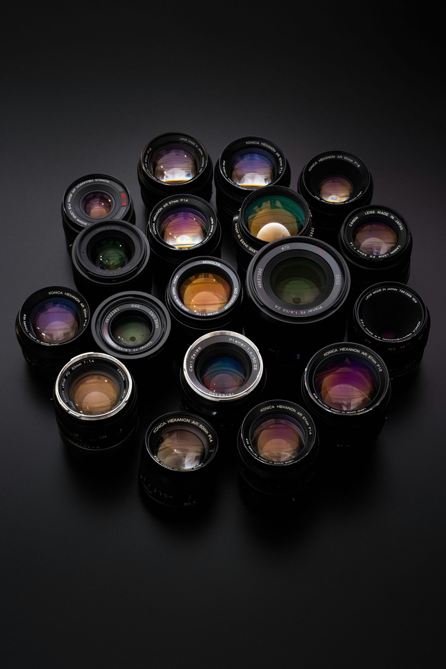 Detail photo shoot of photographer’s camera lenses for his business in photography