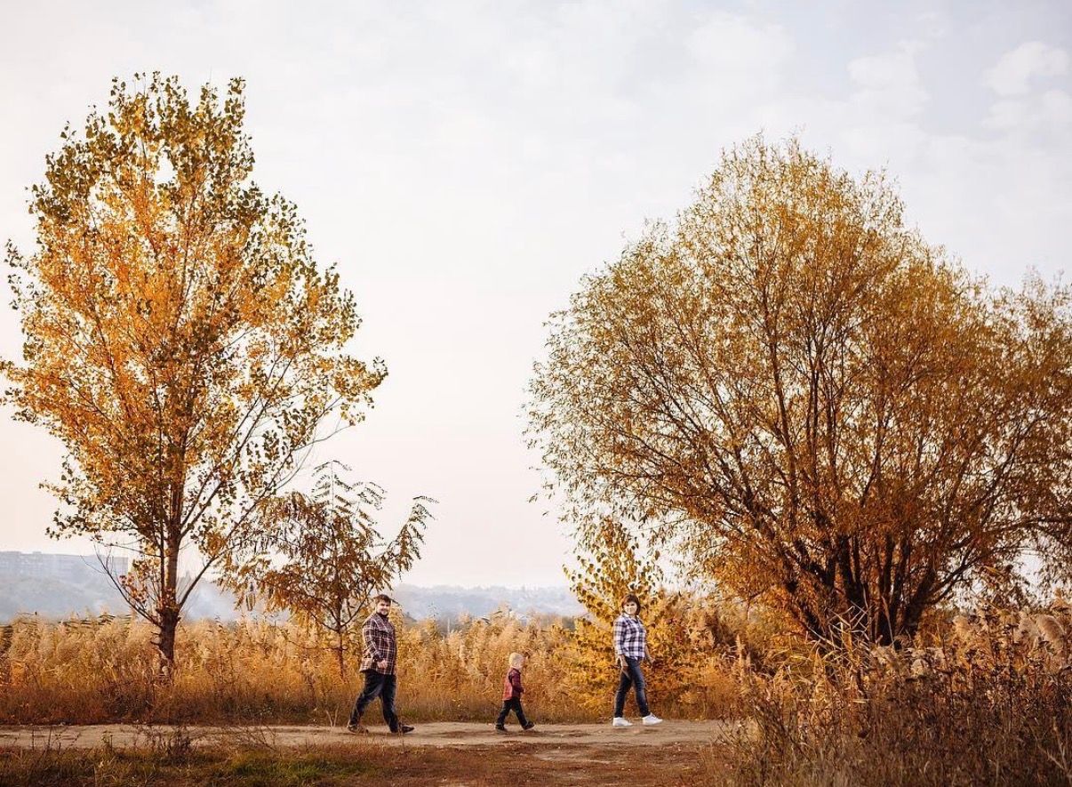 Family walking through golden autumn field — outdoor family photography in Boulder, Colorado