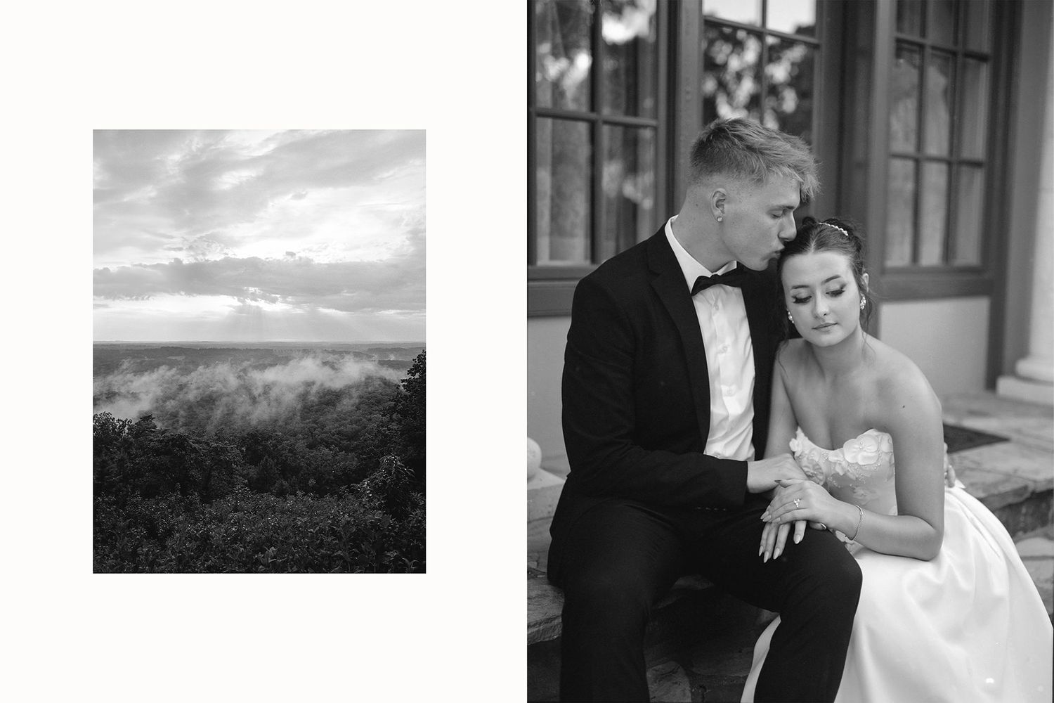 A picturesque destination wedding ceremony setup with ocean views, palm trees and tropical mountains in the background.