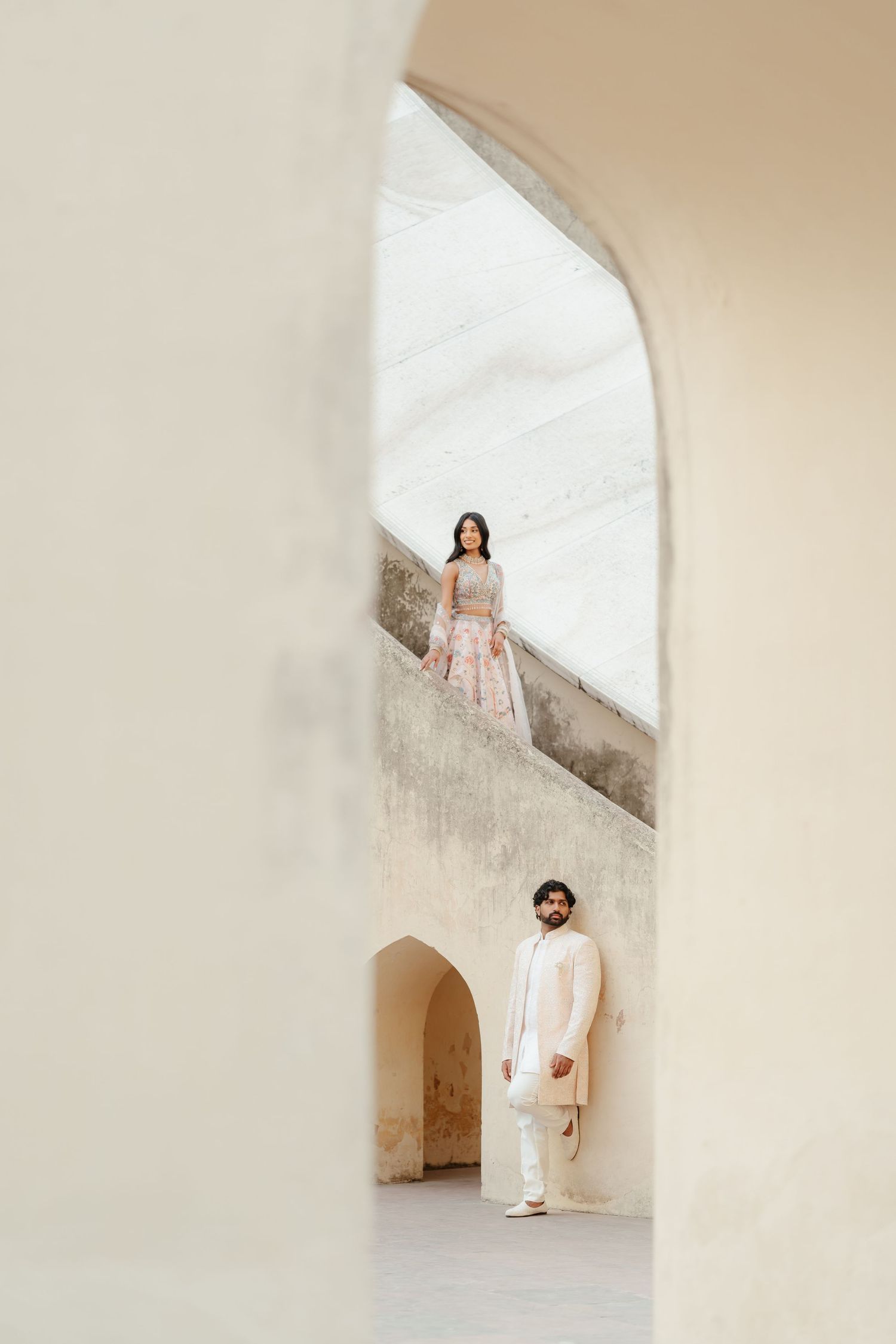 Couple portrait at Amber Fort Jaipur during sunrise pre wedding shoot