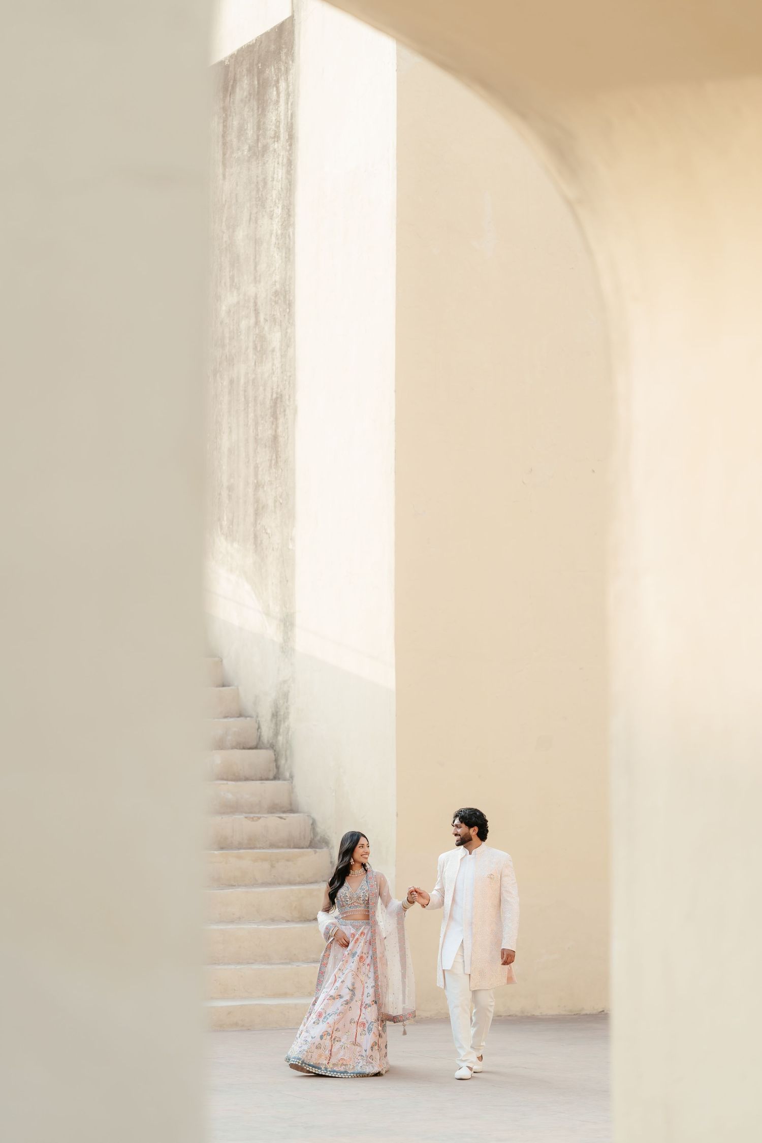 Couple portrait at Amber Fort Jaipur during sunrise pre wedding shoot