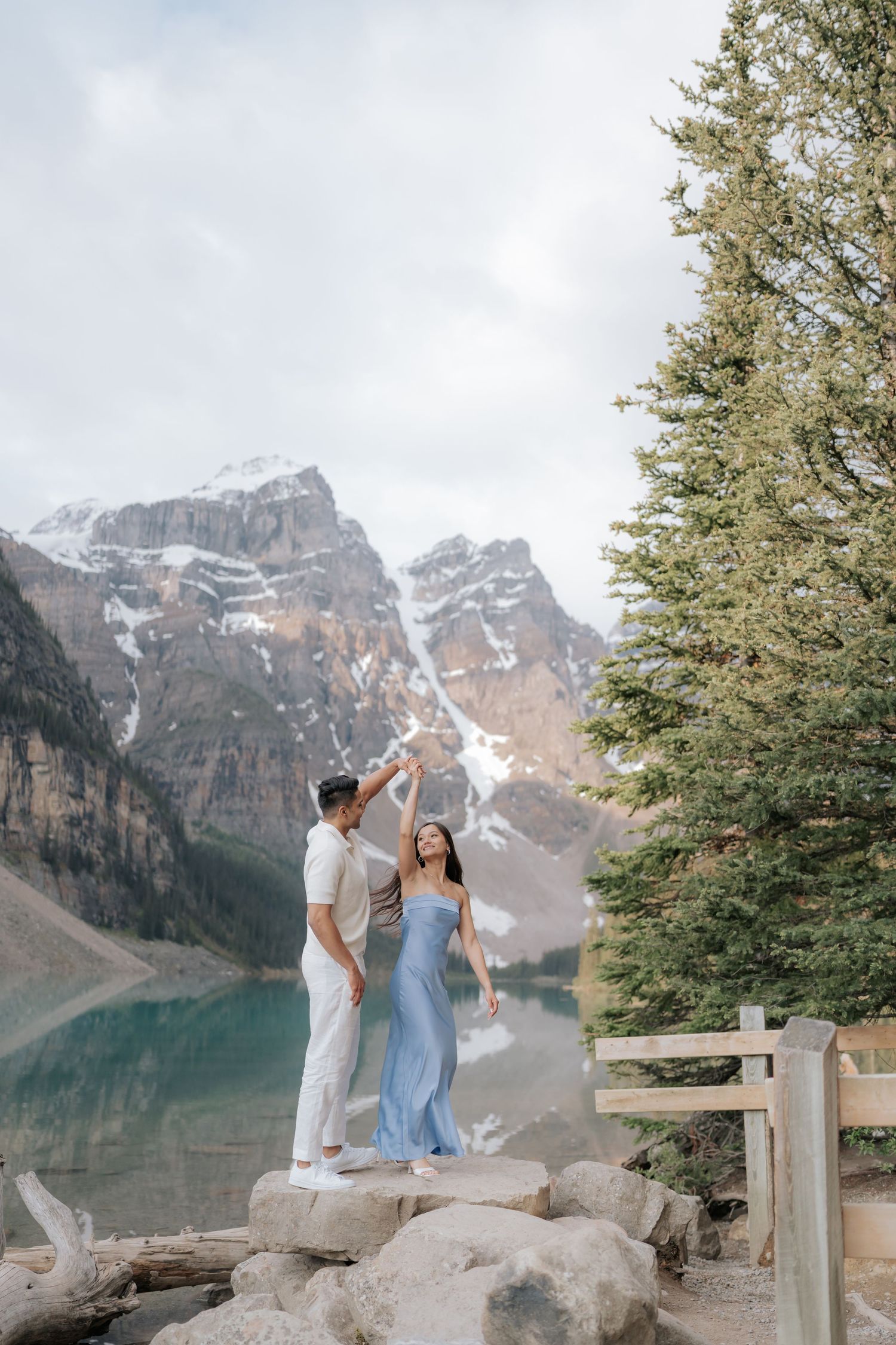 Sunrise proposal at Moraine Lake in Banff National Park