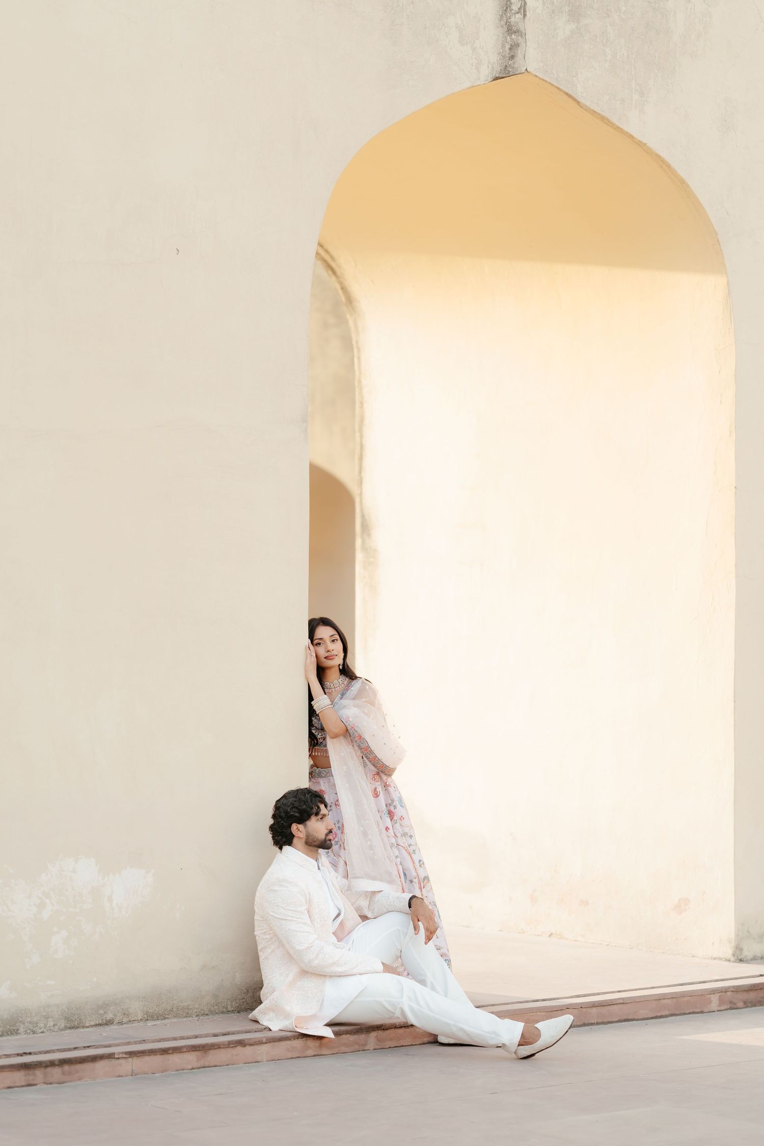 Couple portrait at Amber Fort Jaipur during sunrise pre wedding shoot