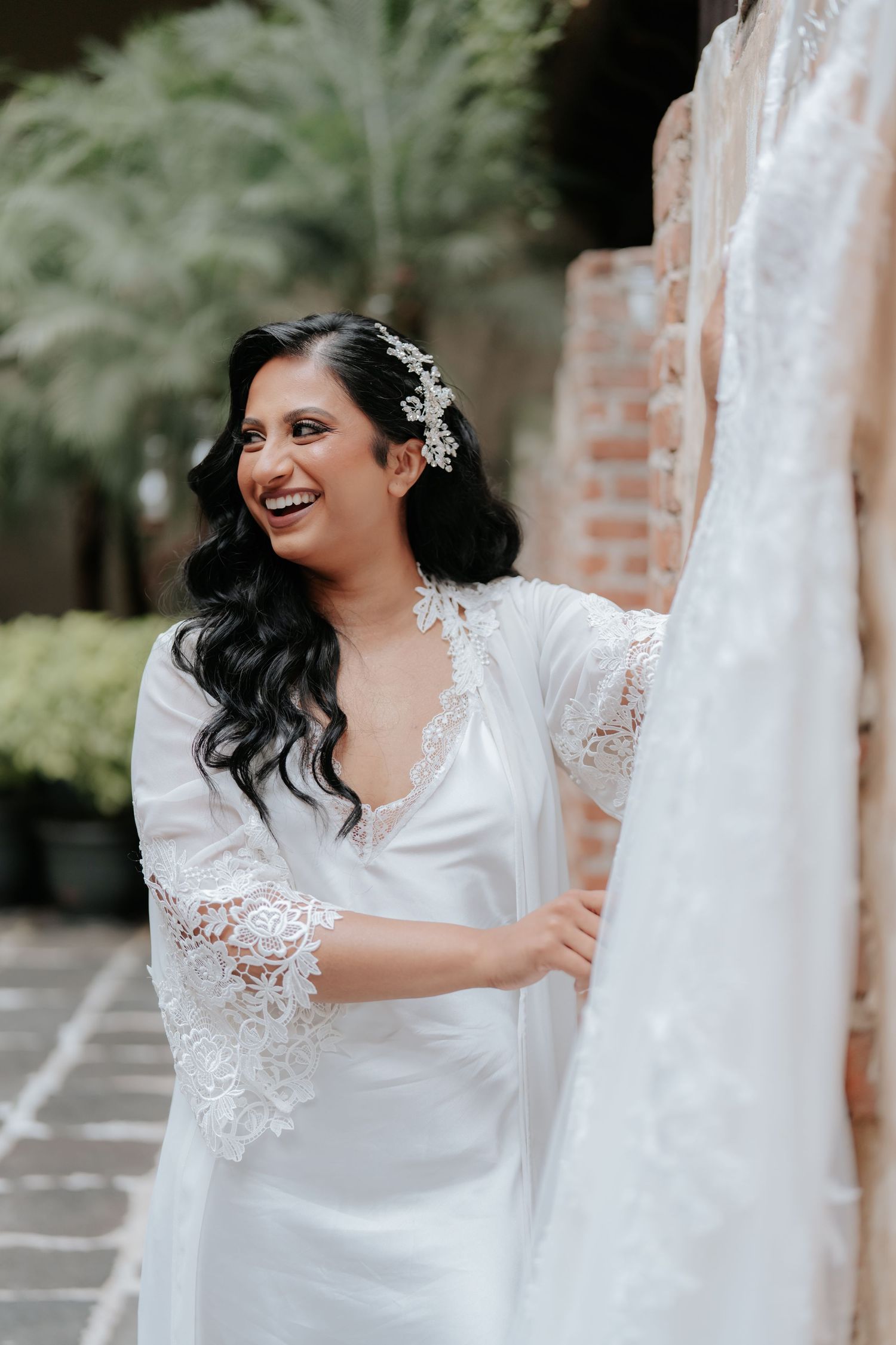 Bride getting ready for a South Indian Catholic wedding in Antigua Guatemala