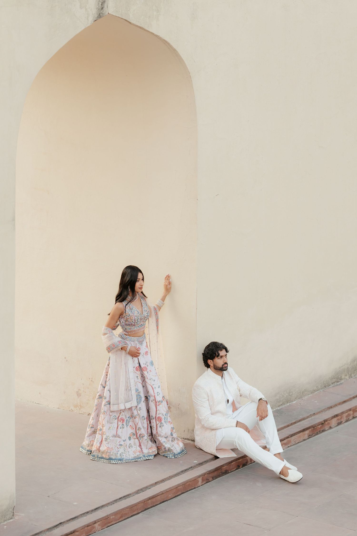 Couple portrait at Amber Fort Jaipur during sunrise pre wedding shoot