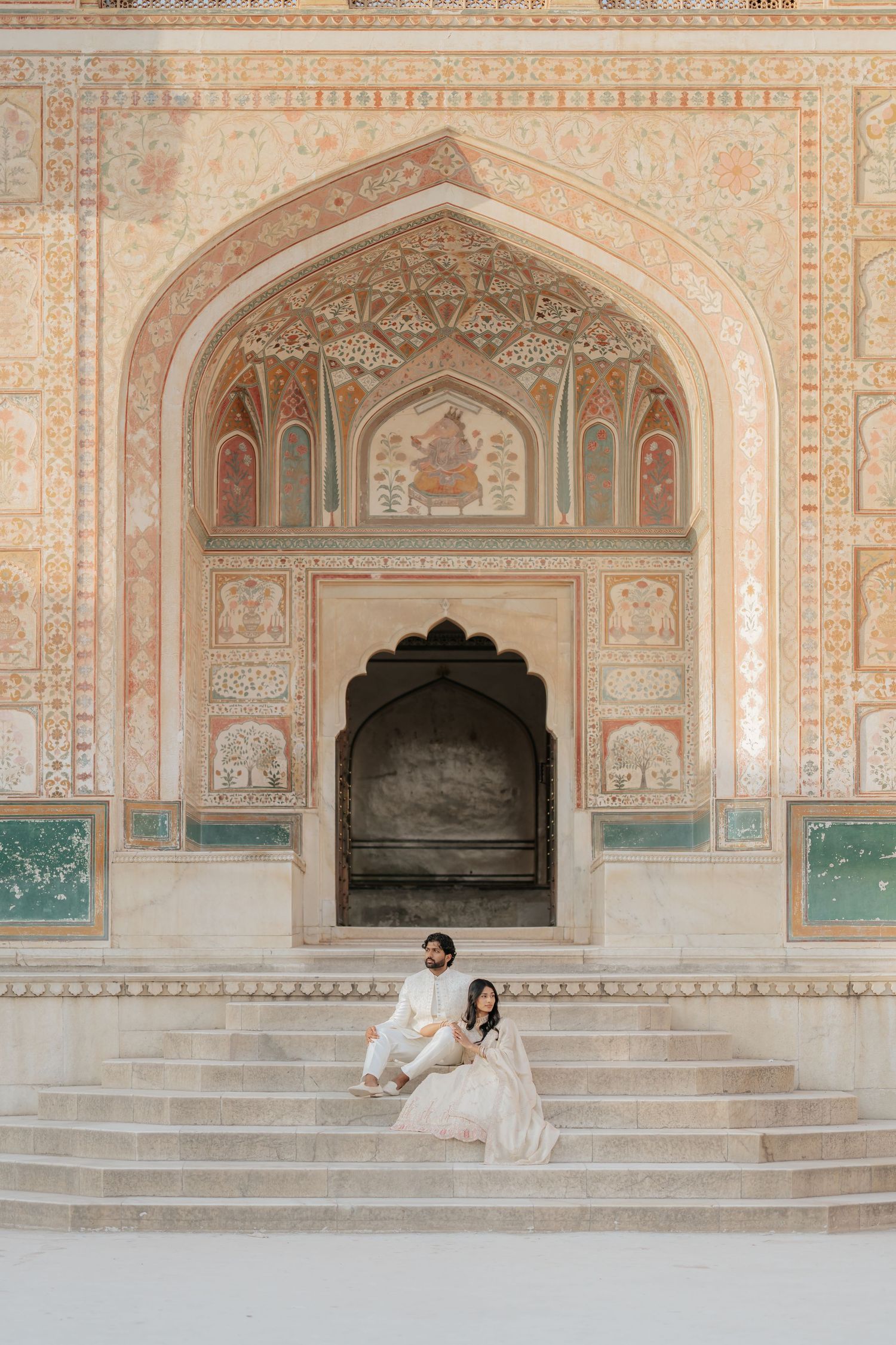 Couple portrait at Amber Fort Jaipur during sunrise pre wedding shoot