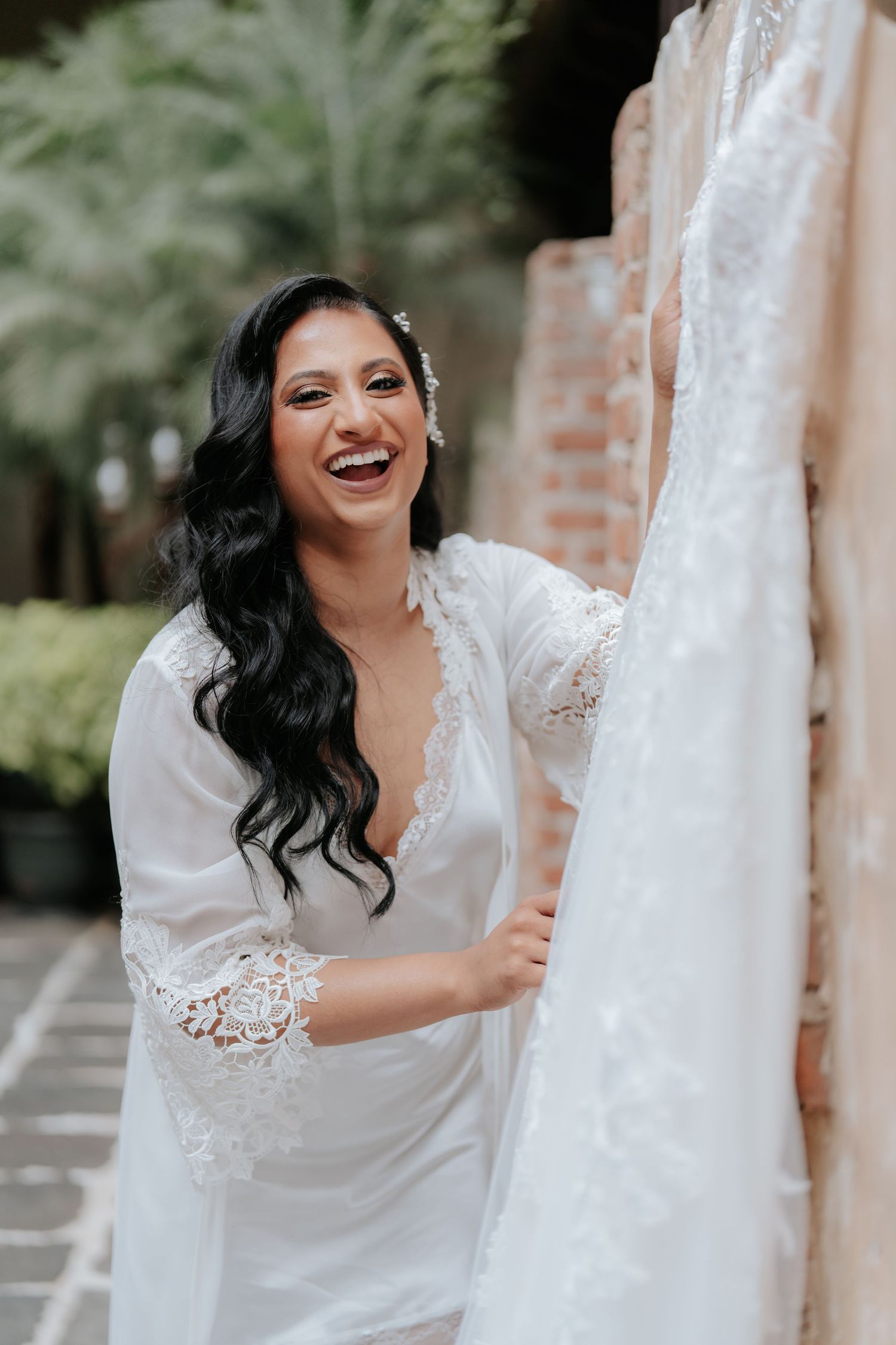 Bride getting ready for a South Indian Catholic wedding in Antigua Guatemala