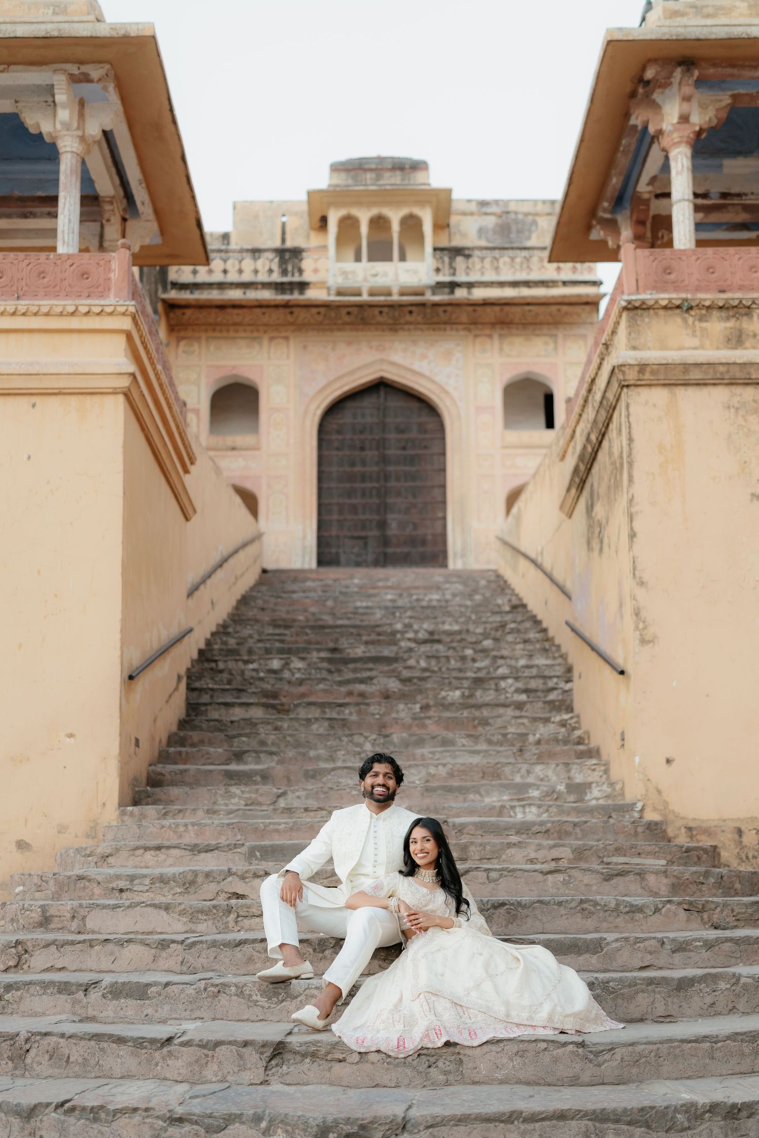Couple portrait at Amber Fort Jaipur during sunrise pre wedding shoot