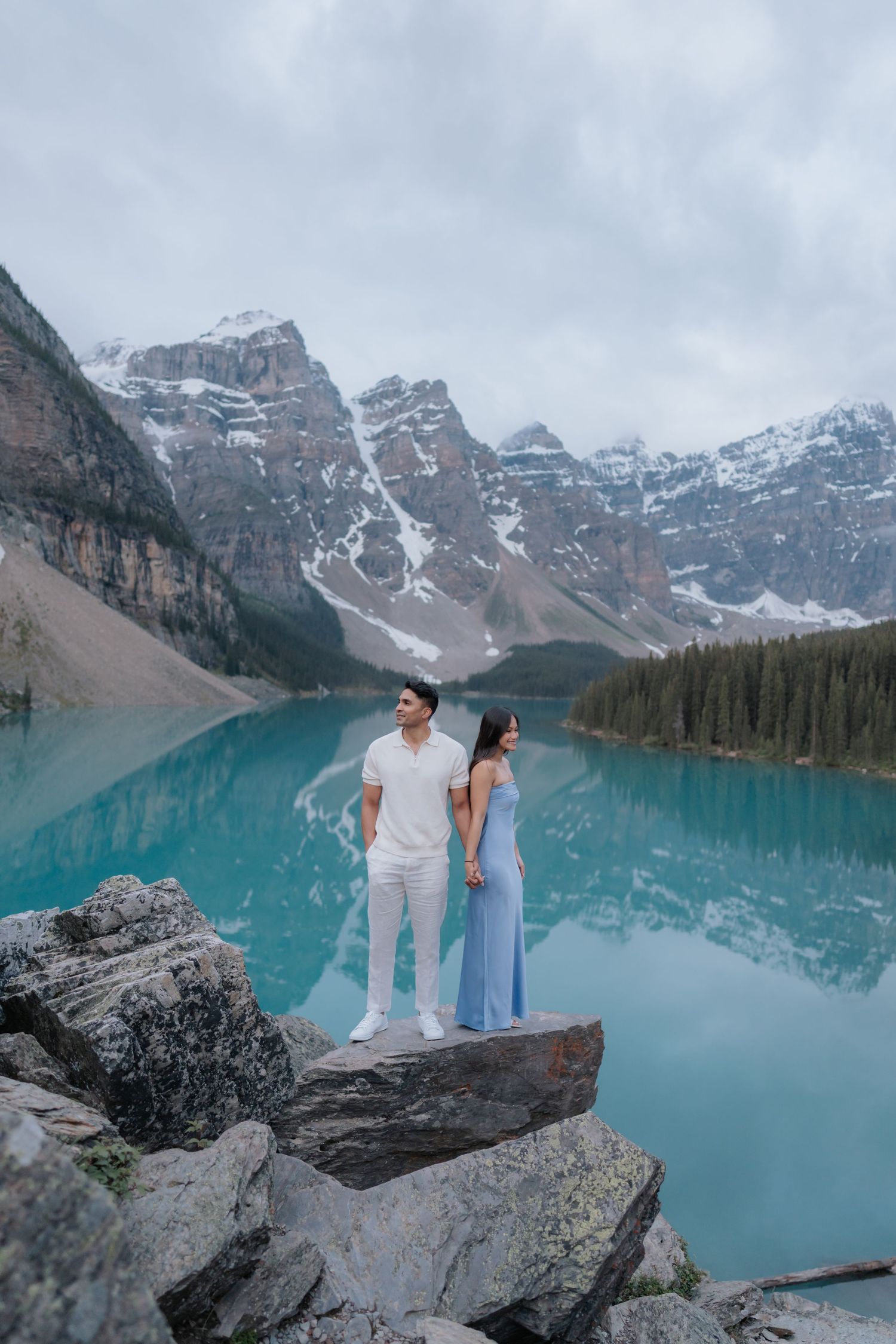 Sunrise proposal at Moraine Lake in Banff National Park