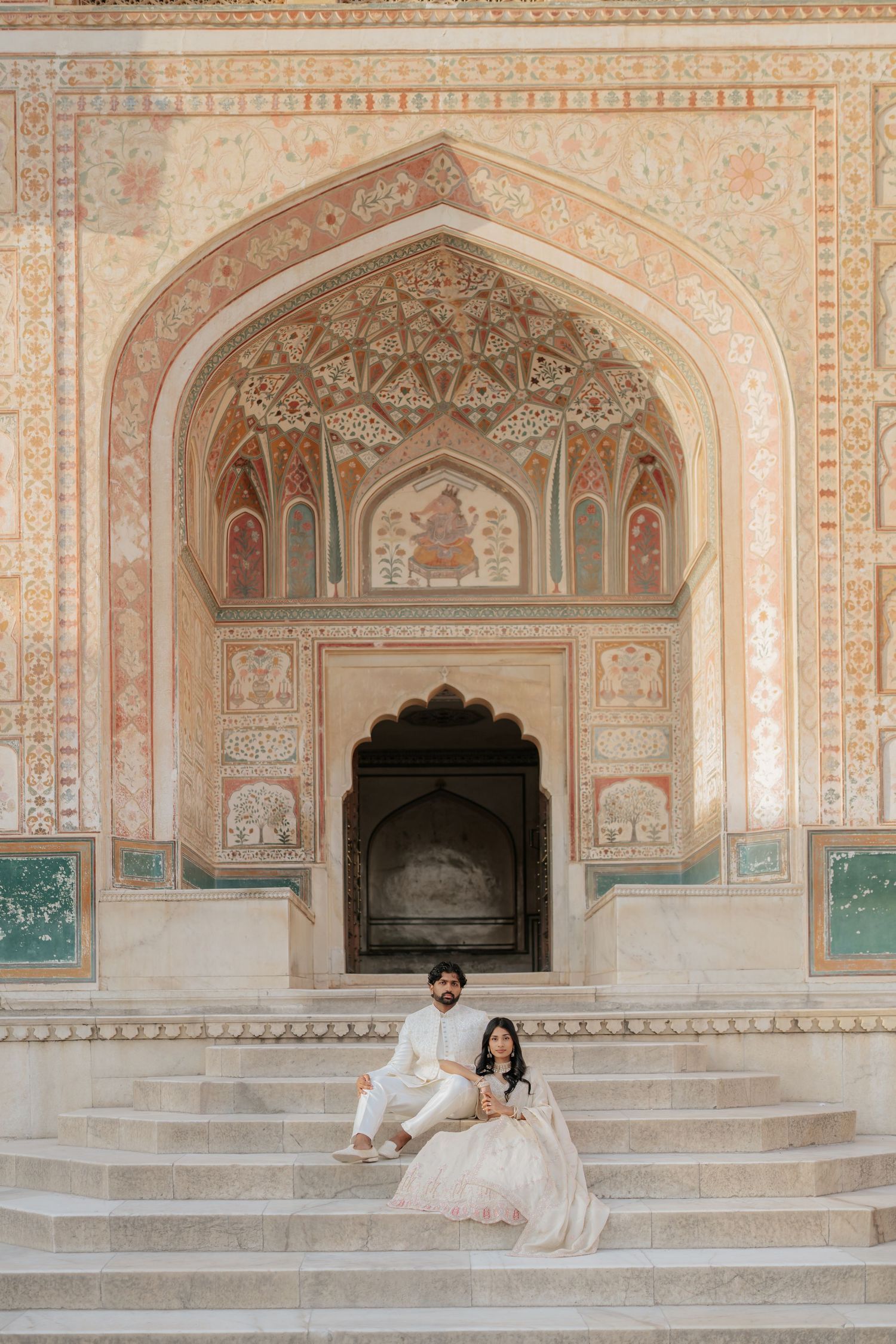 Couple portrait at Amber Fort Jaipur during sunrise pre wedding shoot