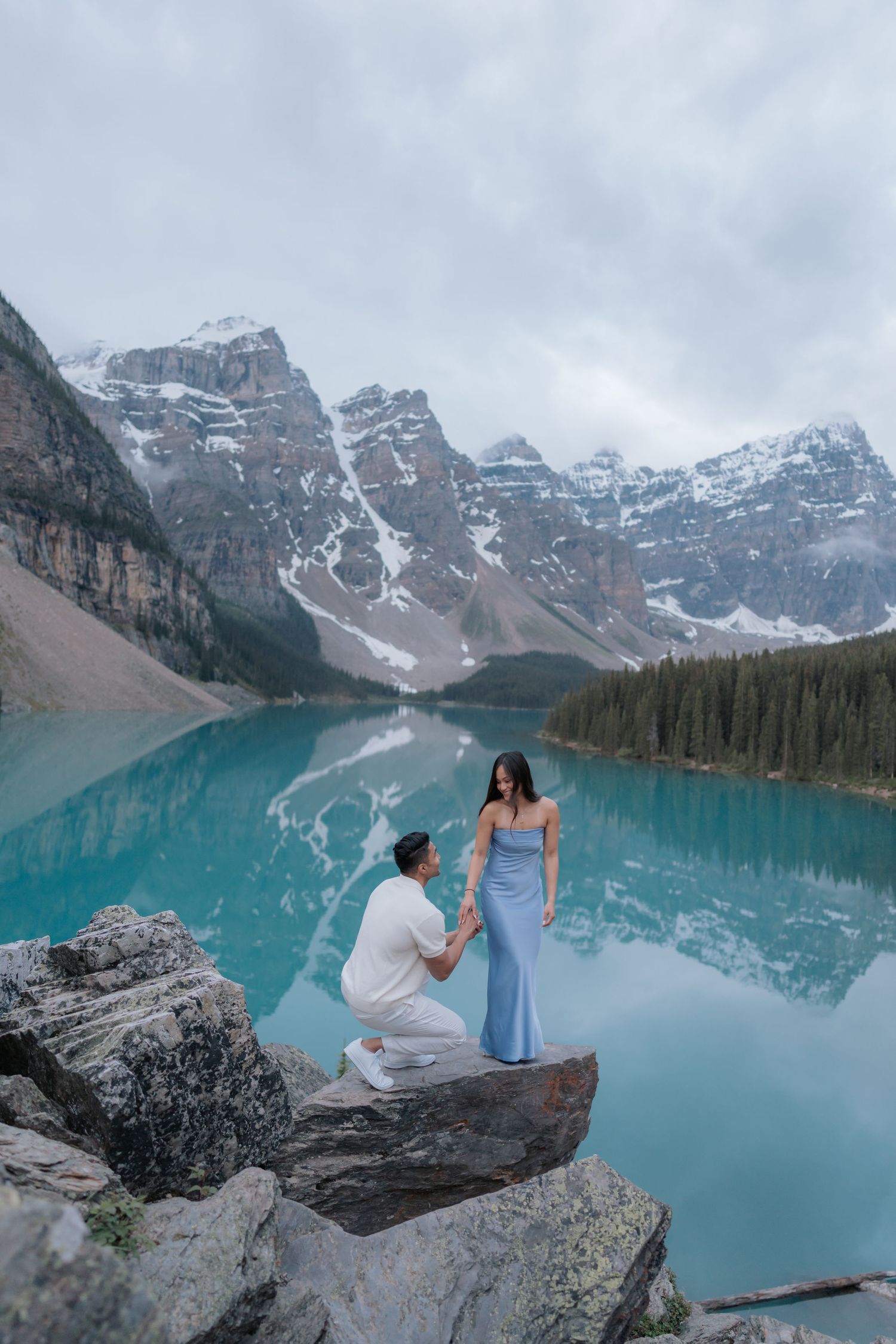 Sunrise proposal at Moraine Lake in Banff National Park