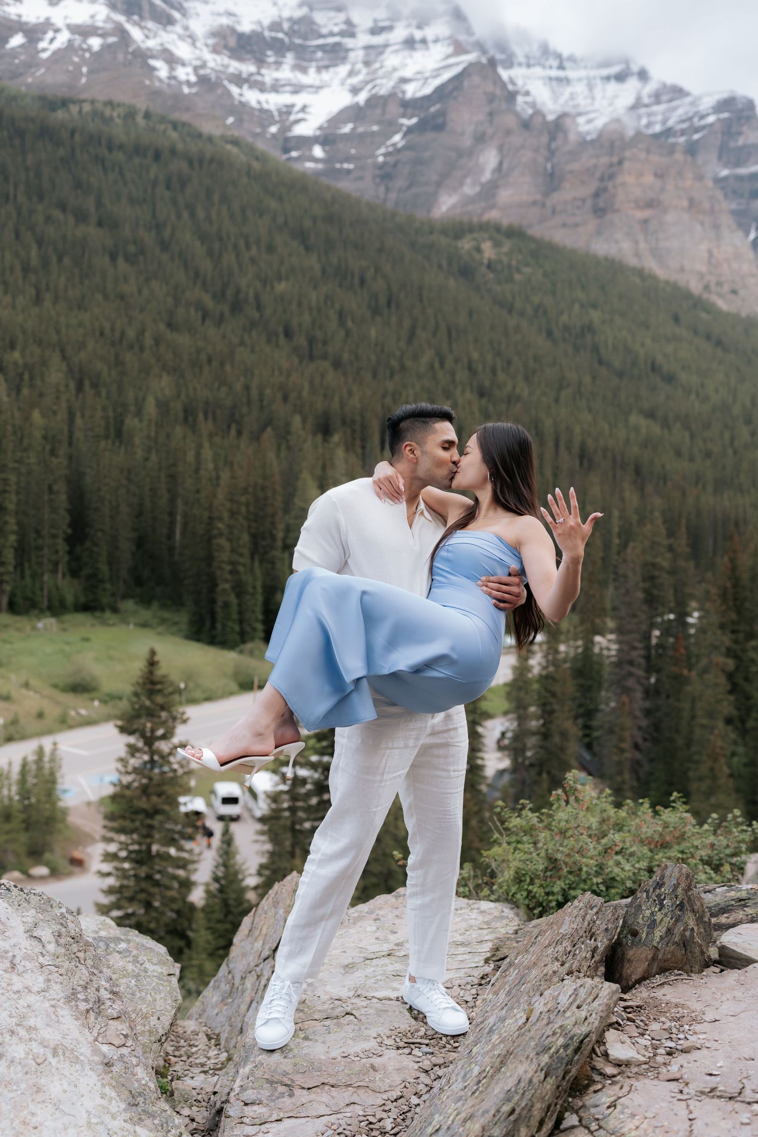 Sunrise proposal at Moraine Lake in Banff National Park