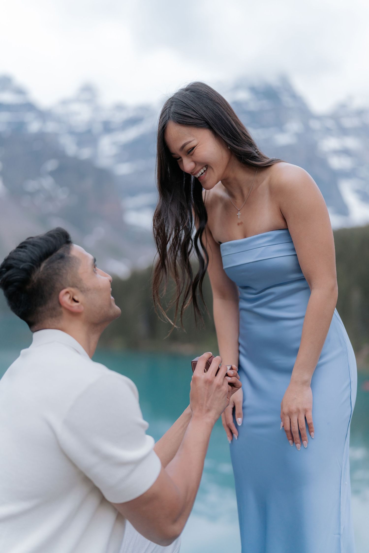 Sunrise proposal at Moraine Lake in Banff National Park