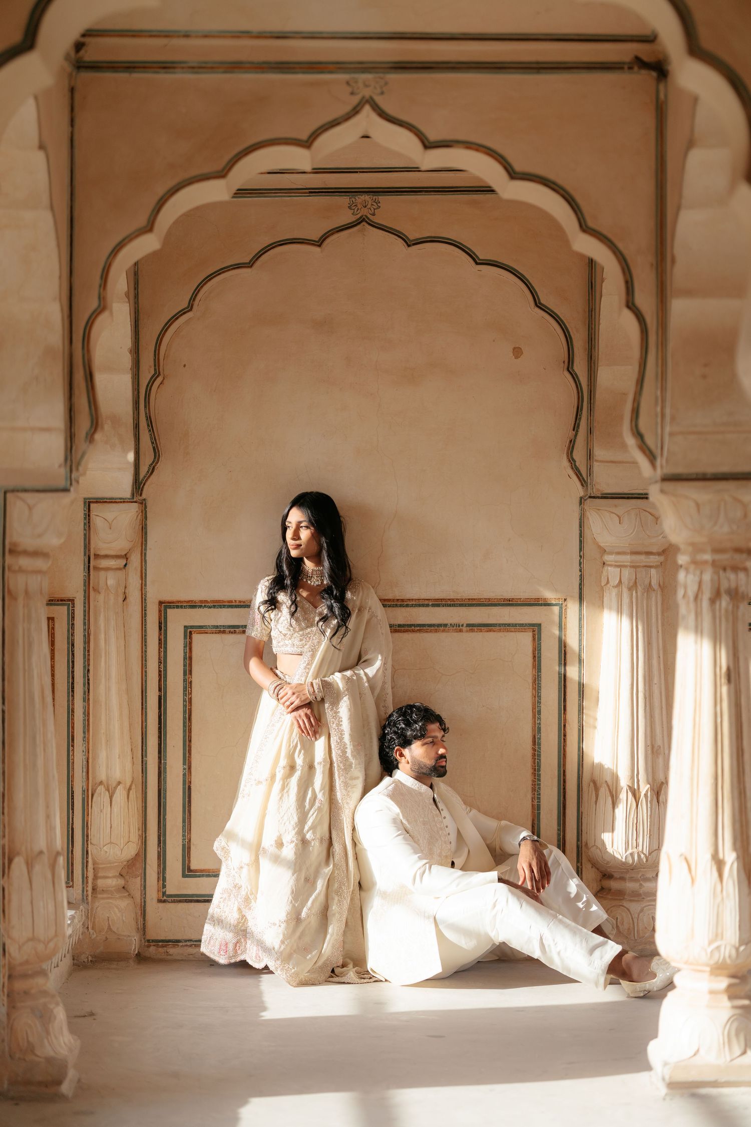 Couple portrait at Amber Fort Jaipur during sunrise pre wedding shoot