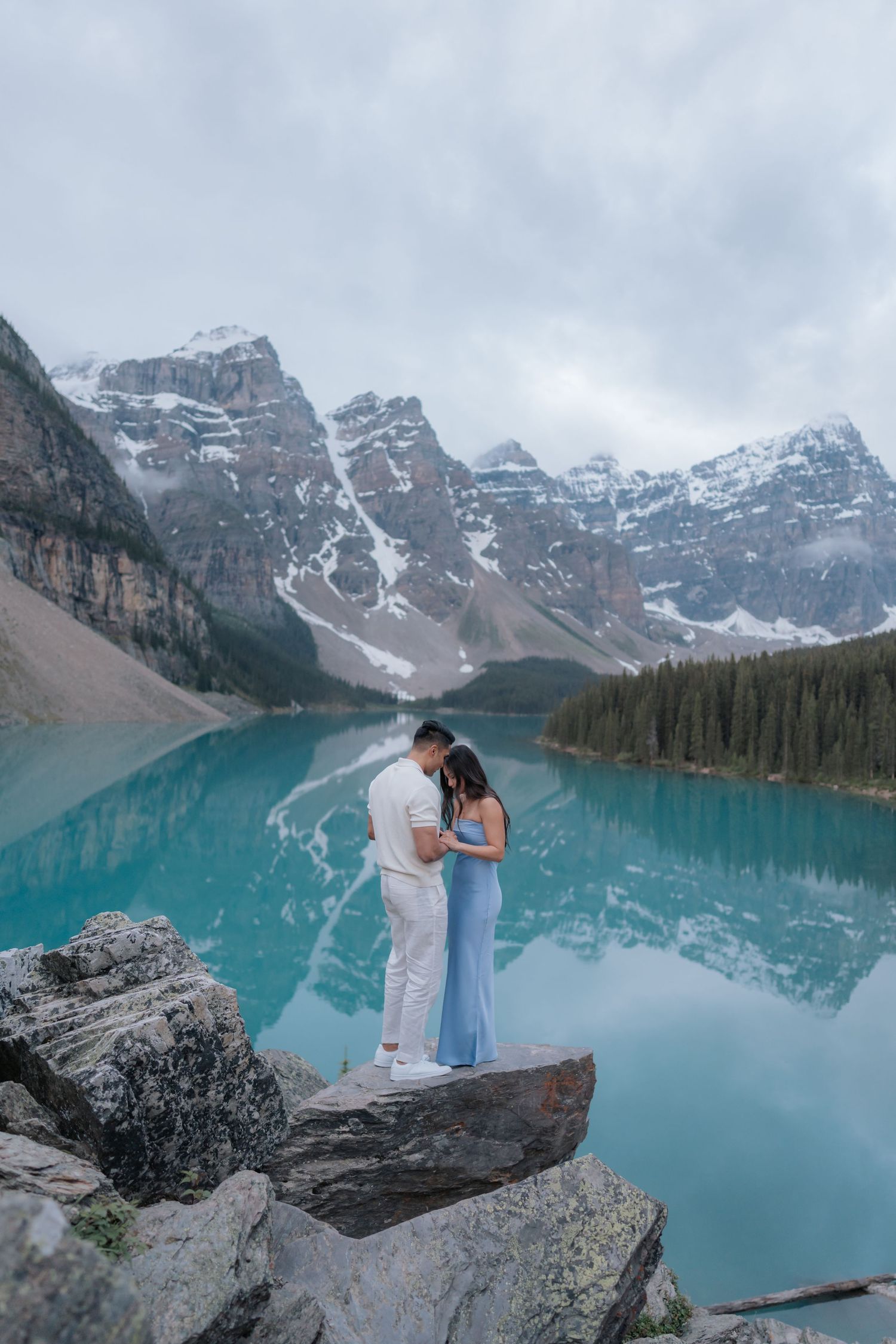 Sunrise proposal at Moraine Lake in Banff National Park
