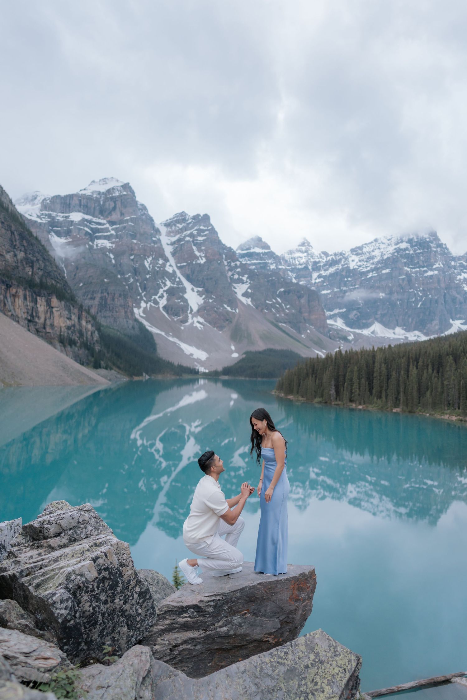 Sunrise proposal at Moraine Lake in Banff National Park