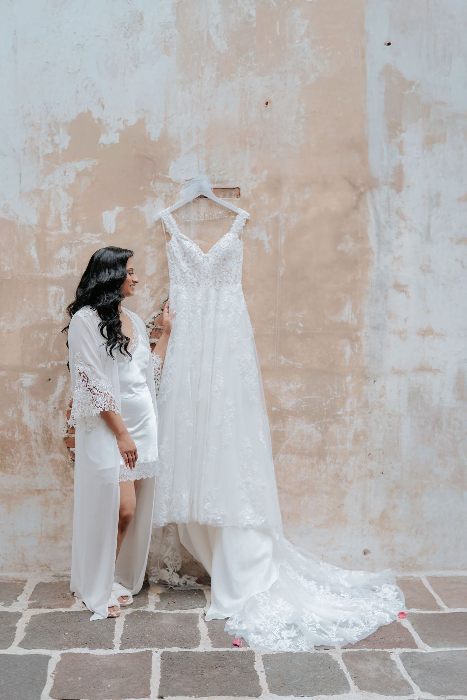 Bride getting ready for a South Indian Catholic wedding in Antigua Guatemala