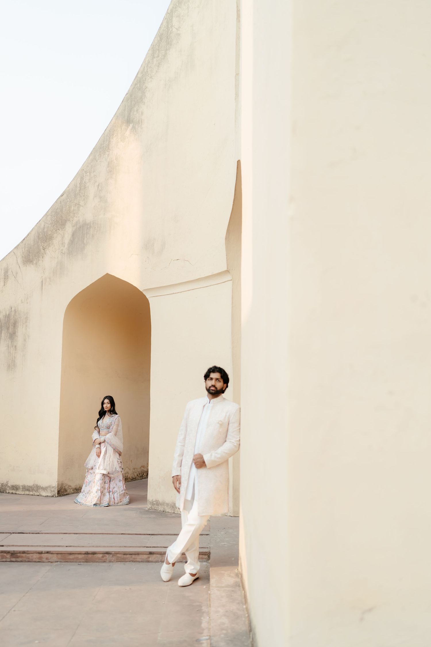 Couple portrait at Amber Fort Jaipur during sunrise pre wedding shoot