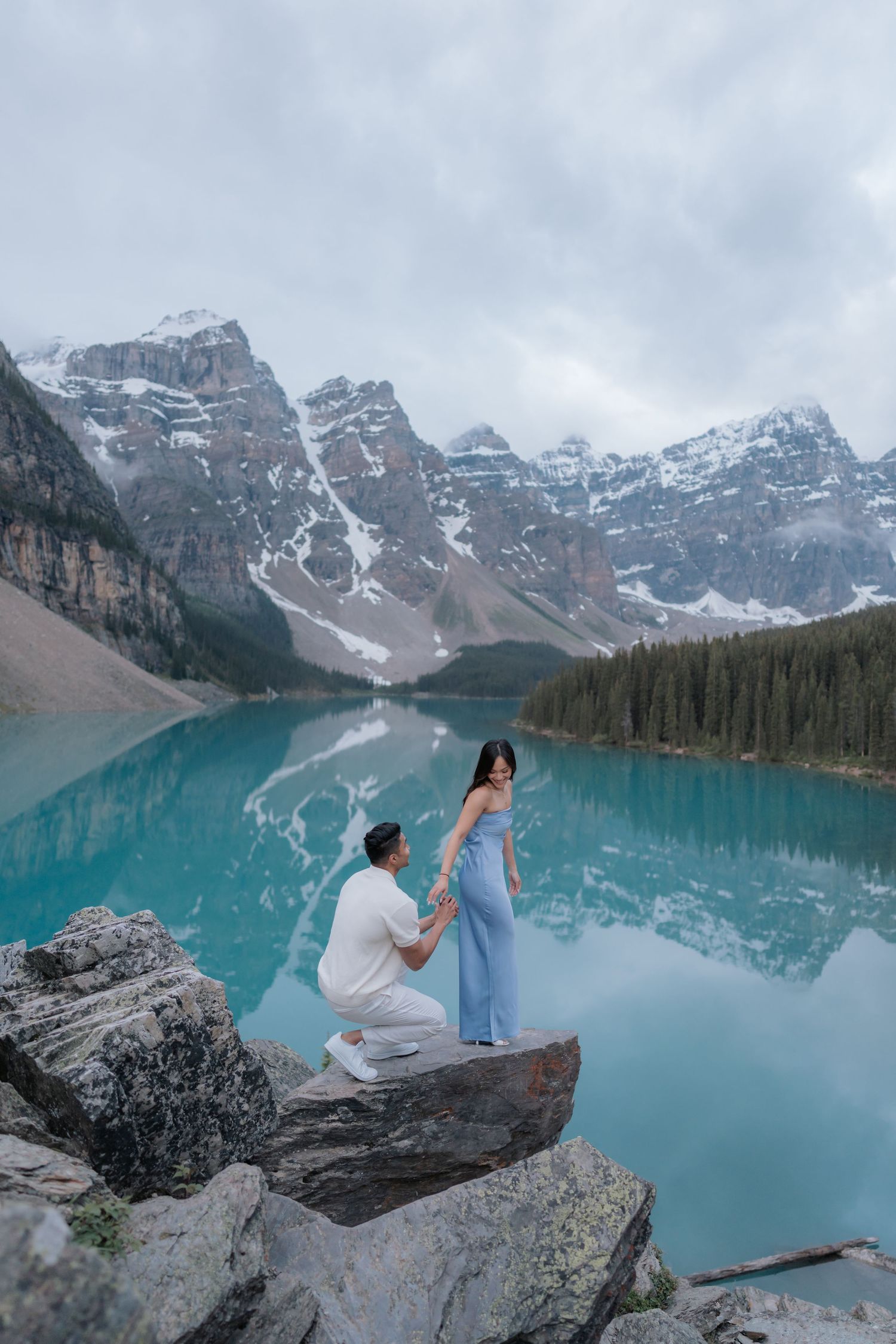 Sunrise proposal at Moraine Lake in Banff National Park
