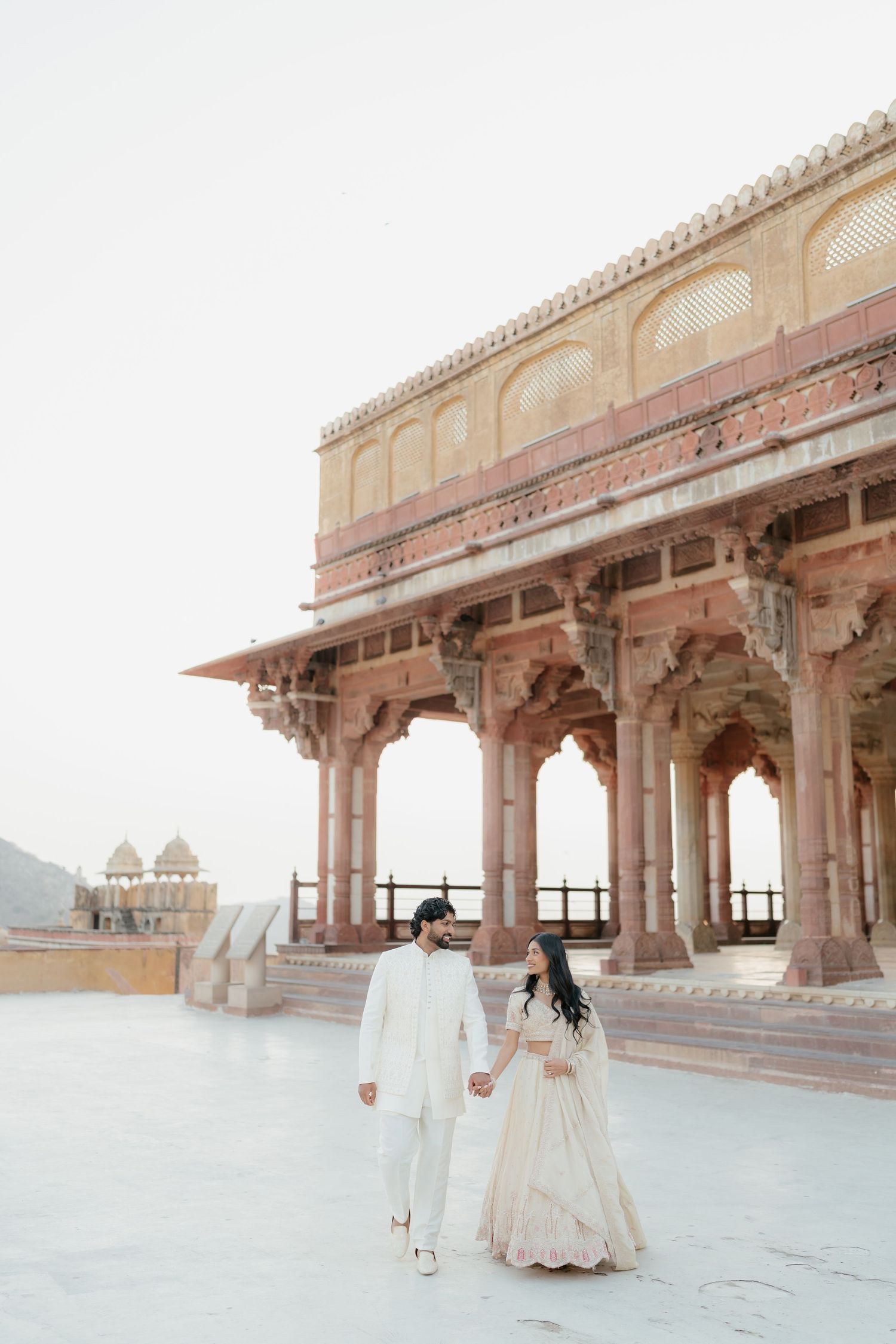 Couple portrait at Amber Fort Jaipur during sunrise pre wedding shoot
