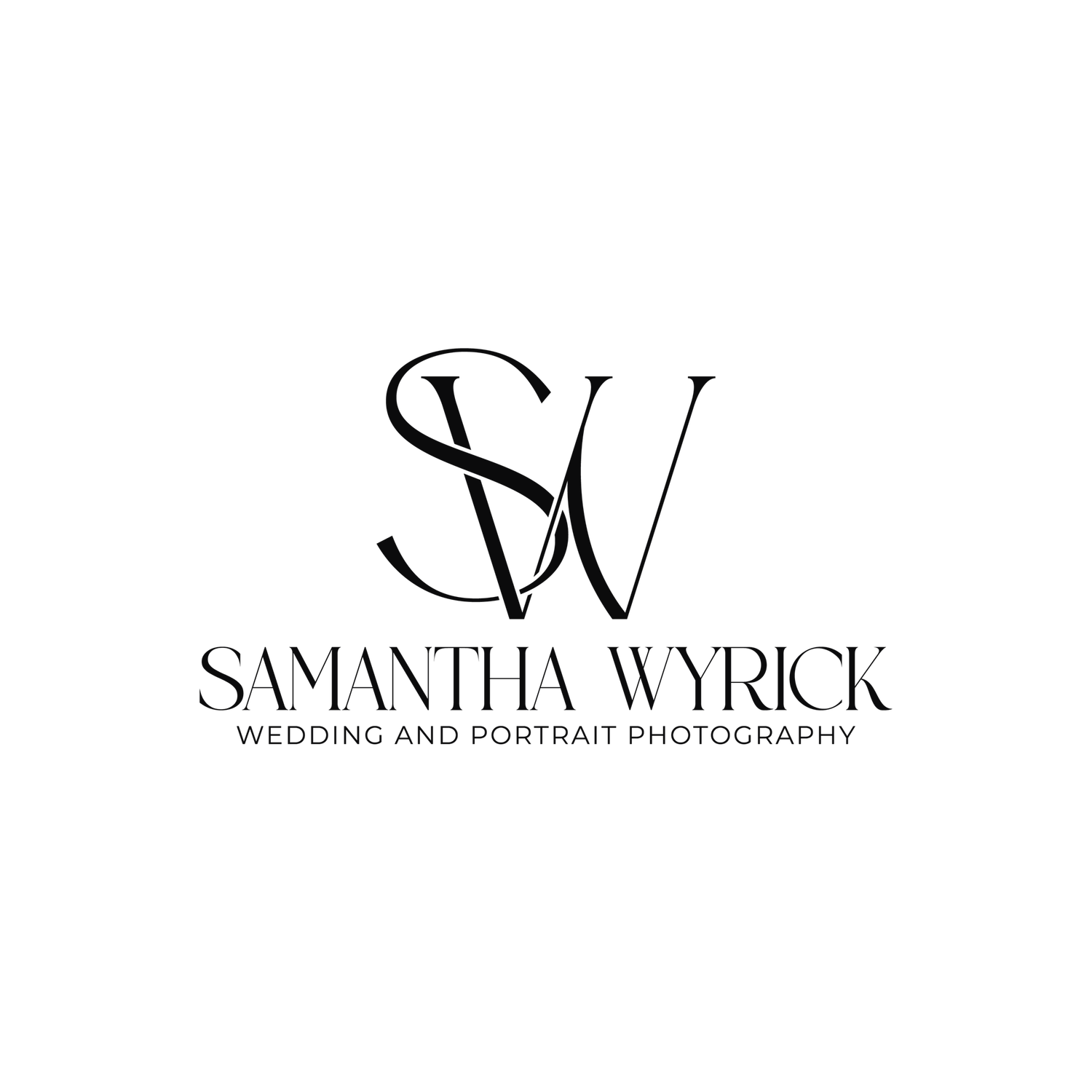 Samantha Wyrick Wedding and Portrait Photography logo with elegant SW monogram in black serif font.