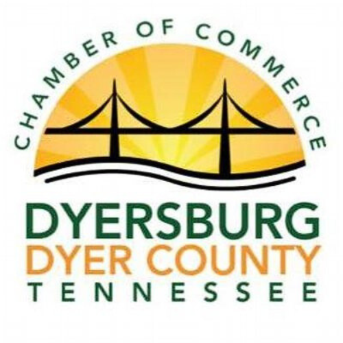 Logo design for Dyersburg Dyer County Tennessee featuring a golden bridge or arch symbol against a white background.