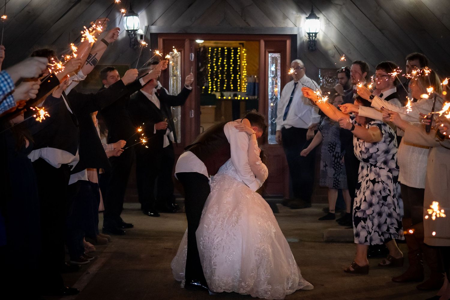 Dreamy Wedding sparkler exit at night under the stars in Cleveland, MS photography