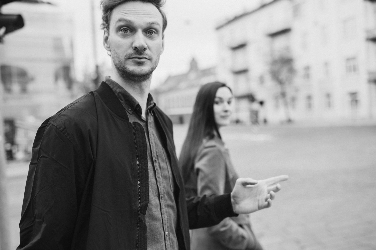 Black and white portrait sequence showing different expressions and poses.