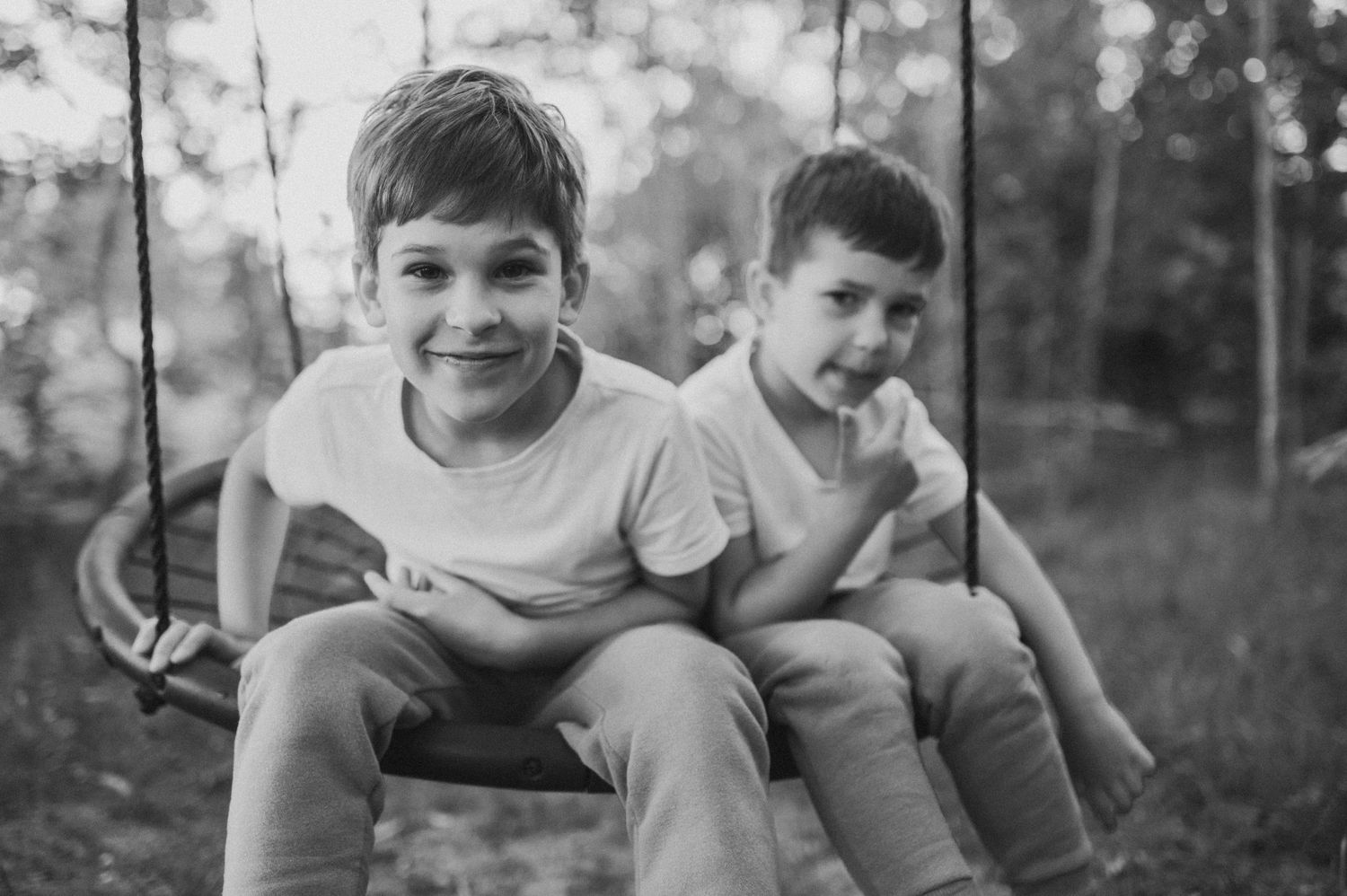 Black and white lifestyle photography sequence on outdoor patio.