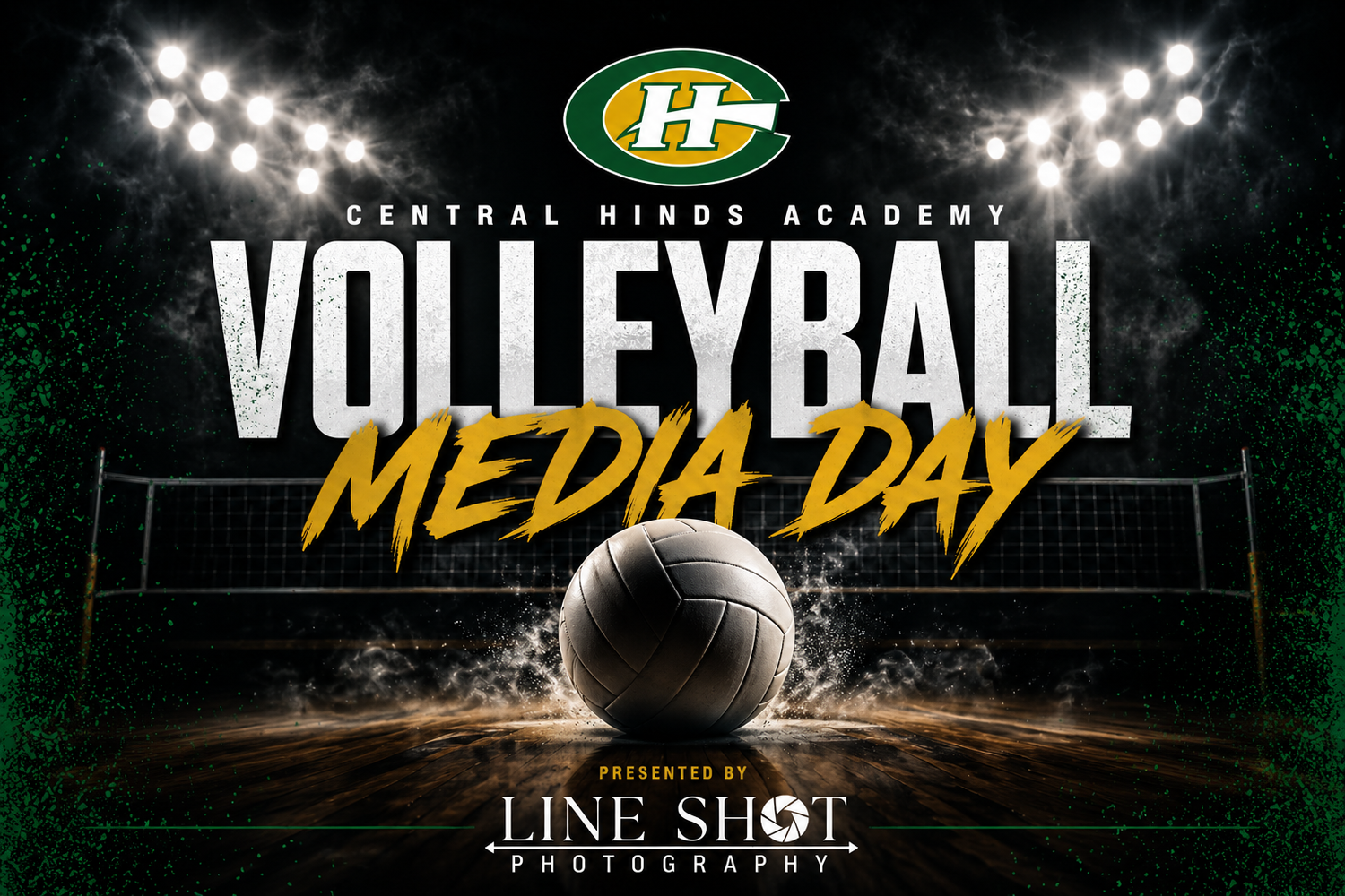 Central Hinds Academy Volleyball Media Day promotional graphic presented by Line Shot Photography.