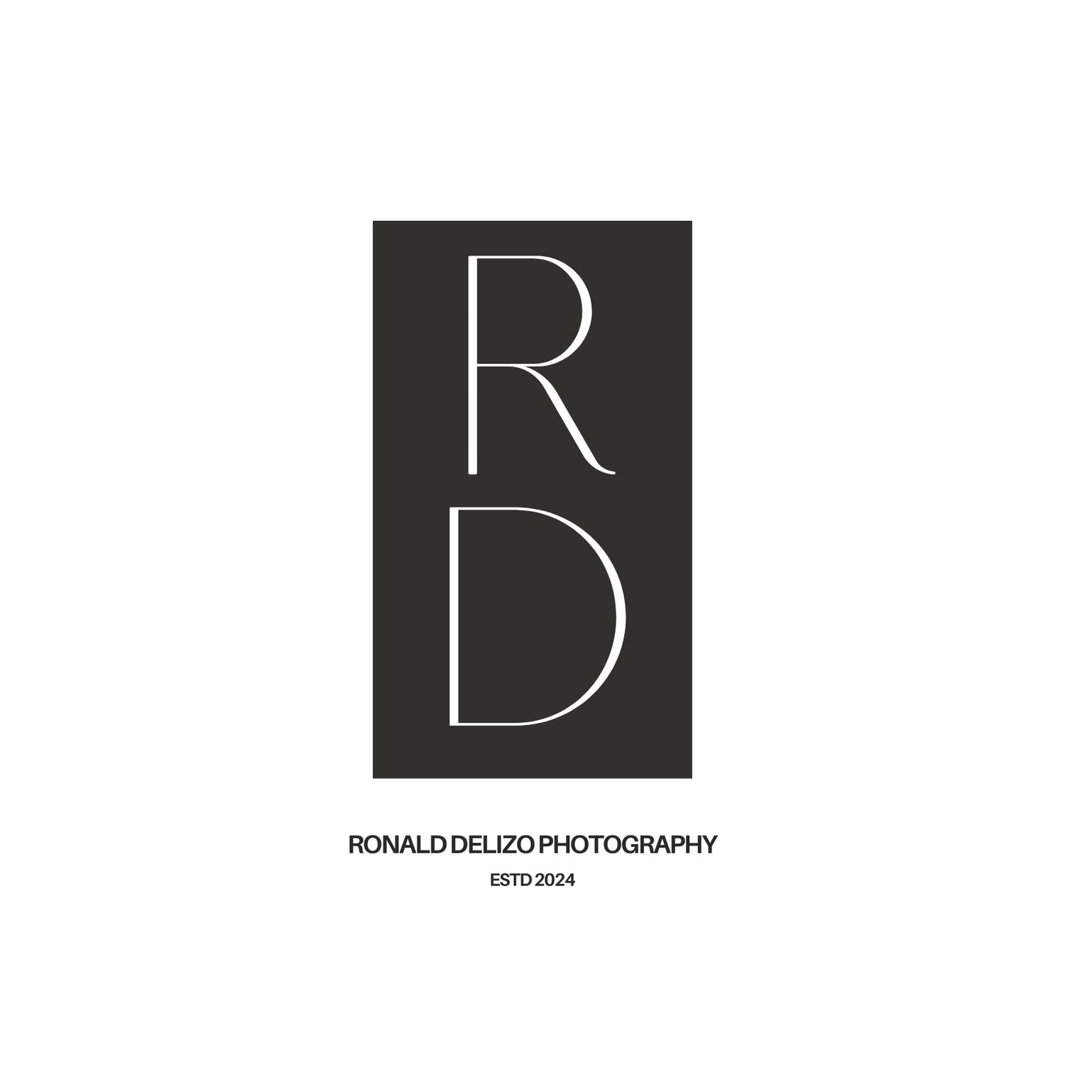 Minimalist black and white logo design featuring the letters 'RD' stacked vertically above text 'RONALD DELLON PHOTOGRAPHY'.