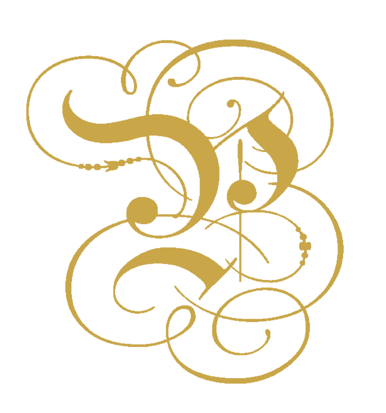 Elegant gold decorative letter B with ornate swirls and flourishes in a calligraphic style.