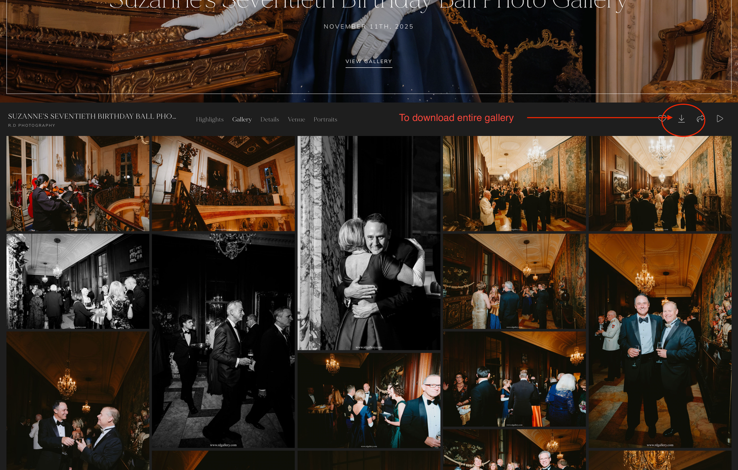 A collage of dark wedding reception photos showing dance floor moments and party celebrations in moody lighting.
