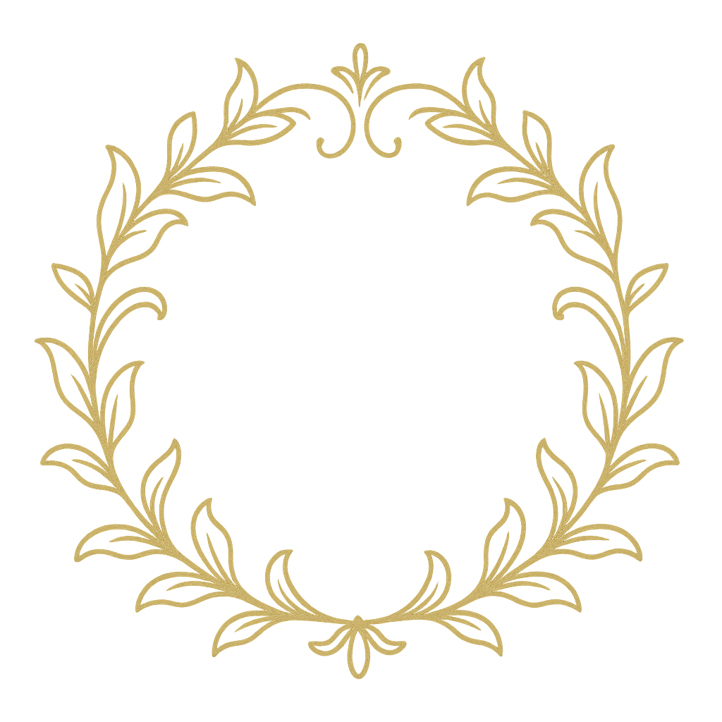 Elegant gold floral ornamental design elements with swirls and flourishes arranged in a decorative pattern.