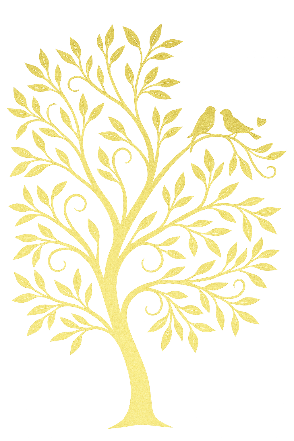 Decorative golden tree silhouettes with swirling branches and leaves arranged in a horizontal row pattern.