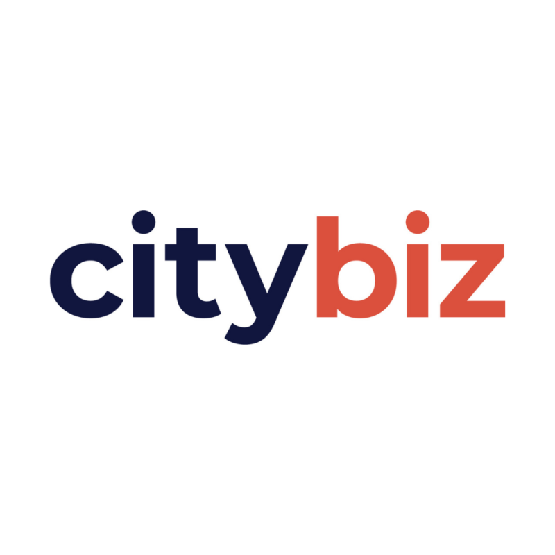The CityBiz business logo displayed in navy blue and red colors on a white background.