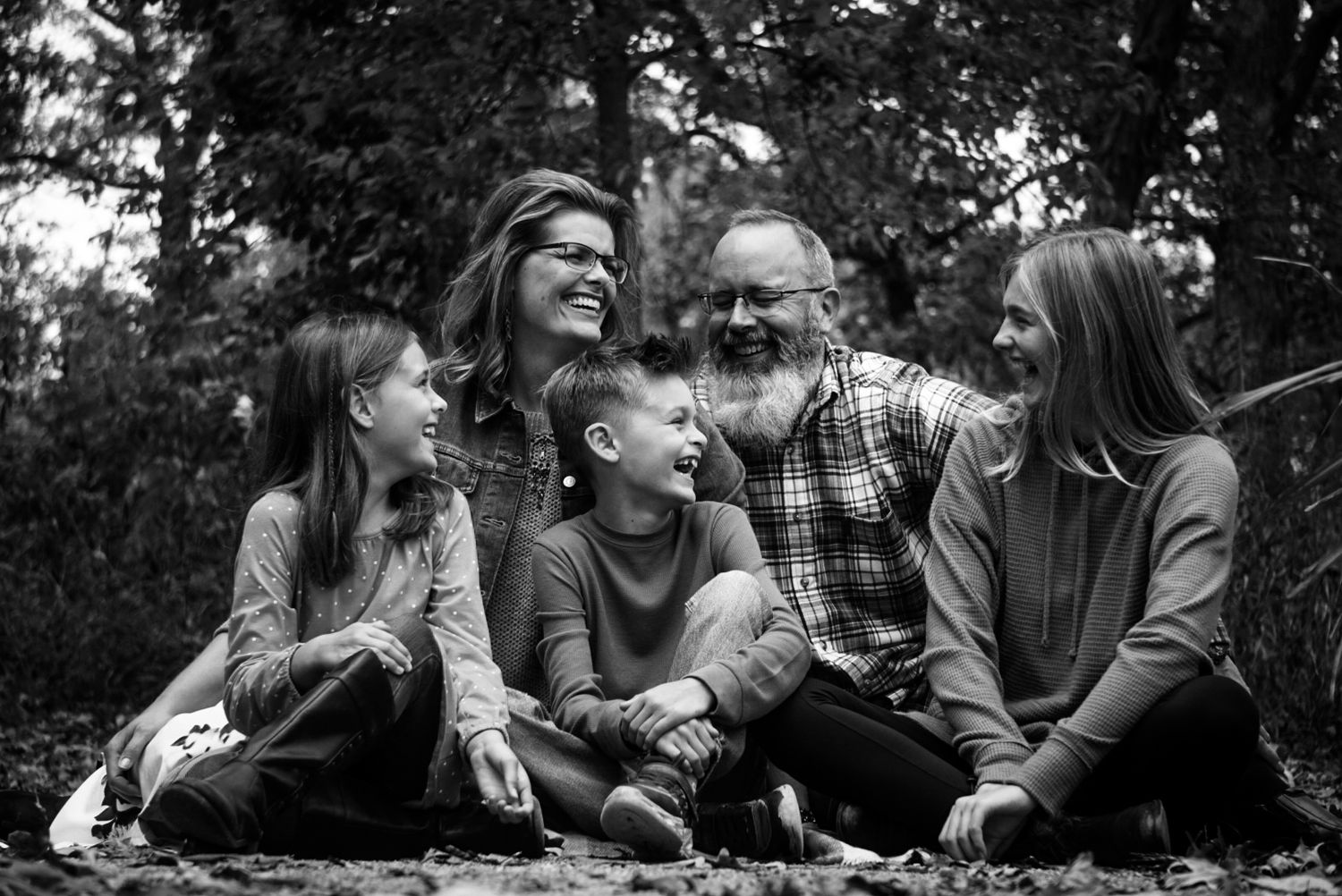 black and white family photo