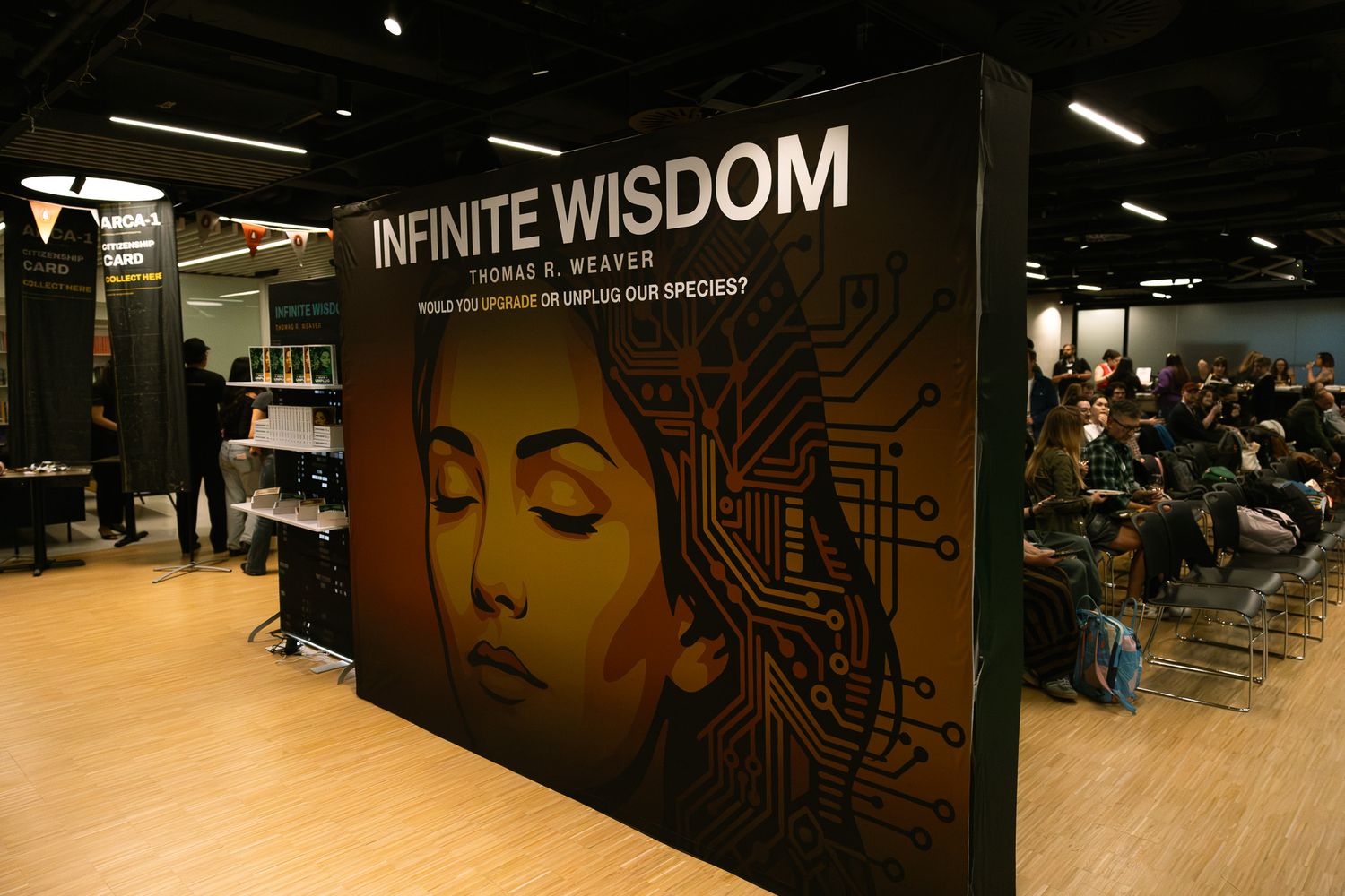 Infinite Wisdom Book Release Signage at Thomas Weaver Event at Penguin Random House Headquarters in London, England.