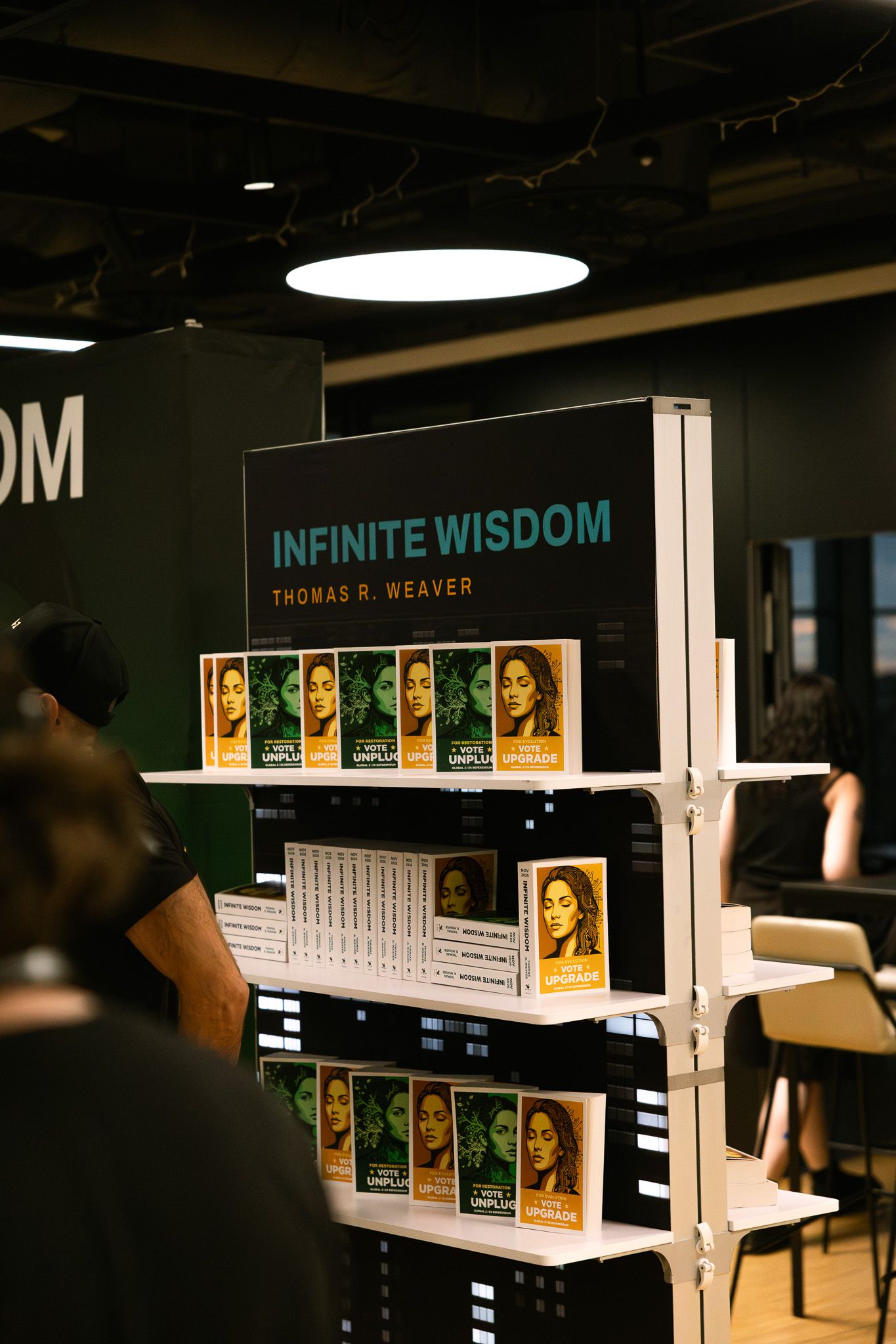 Infinite Wisdom Book Release Signage at Thomas Weaver Event at Penguin Random House Headquarters in London, England.