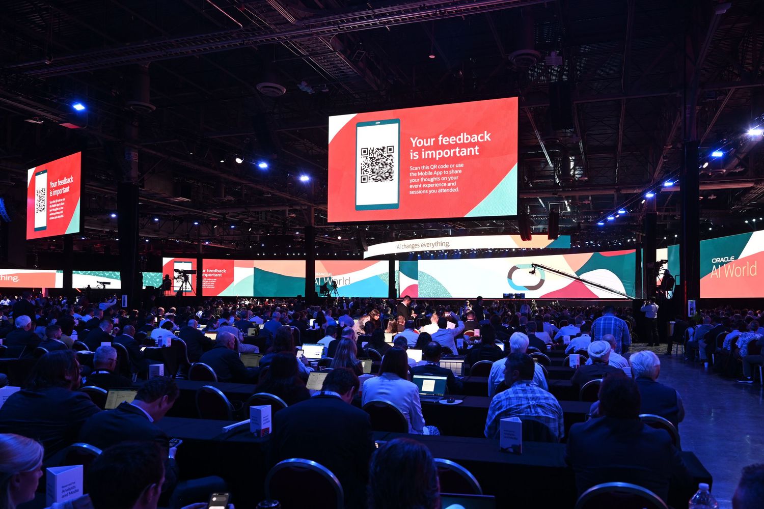 Large convention audience gathered for a presentation in Las Vegas