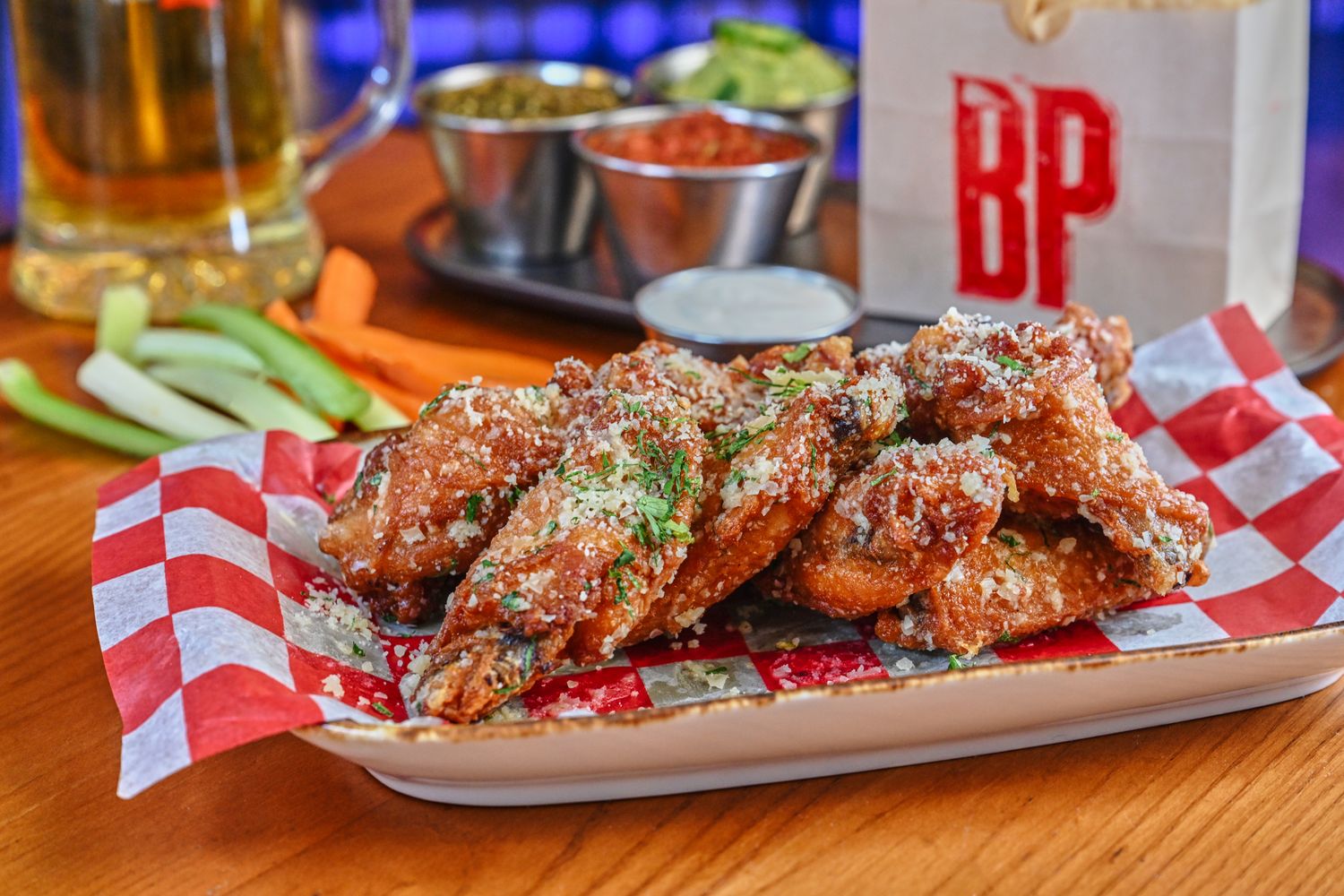 Chicken wings styled for professional restaurant and food photography