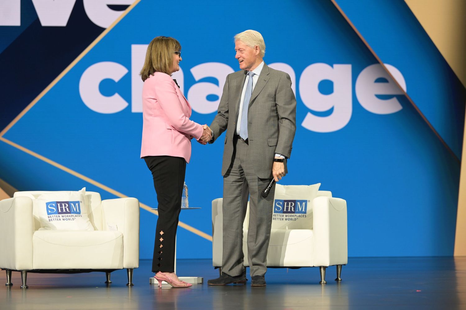 peaker being interviewed during a Las Vegas convention event Bill Clinton