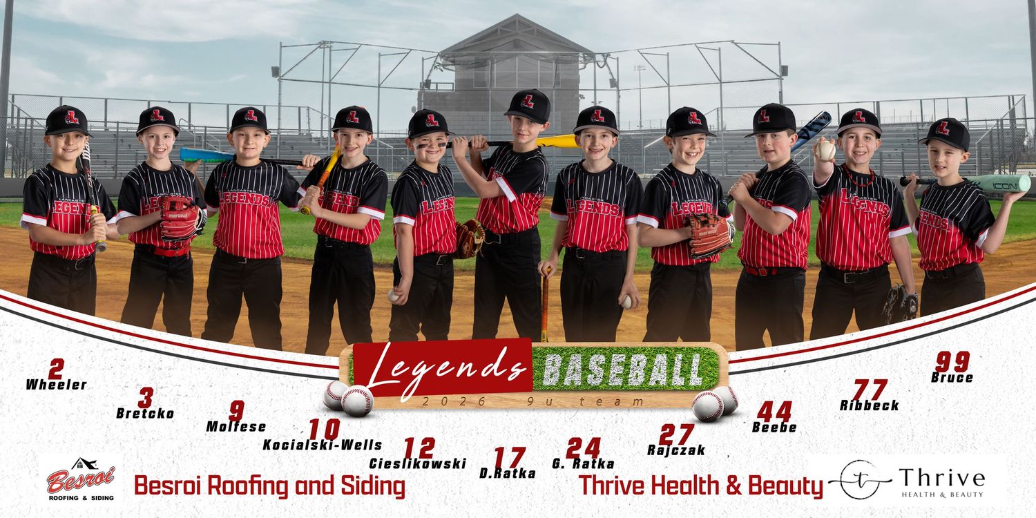 A panoramic baseball card layout showing multiple players in red and dark uniforms with player statistics and positions.