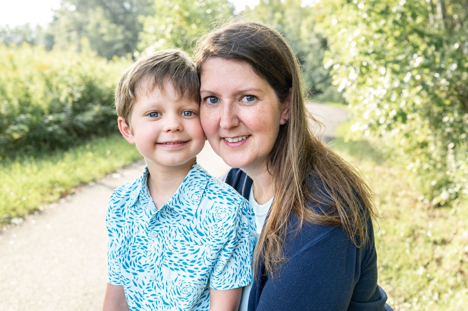 mom and son hug family photo
